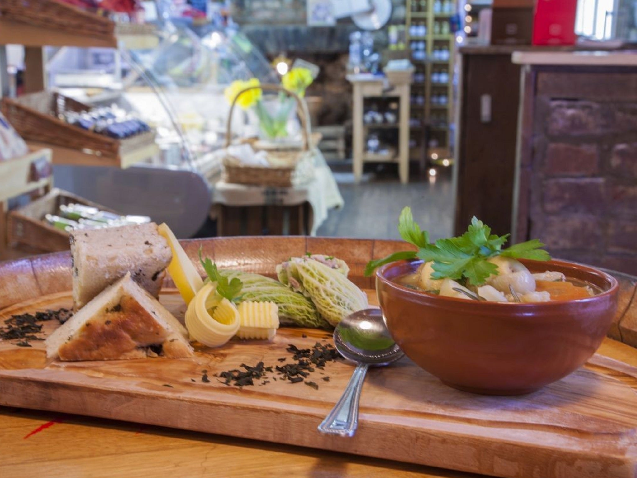 Bowl of cawl at the Ginhaus Deli in Carmarthenshire