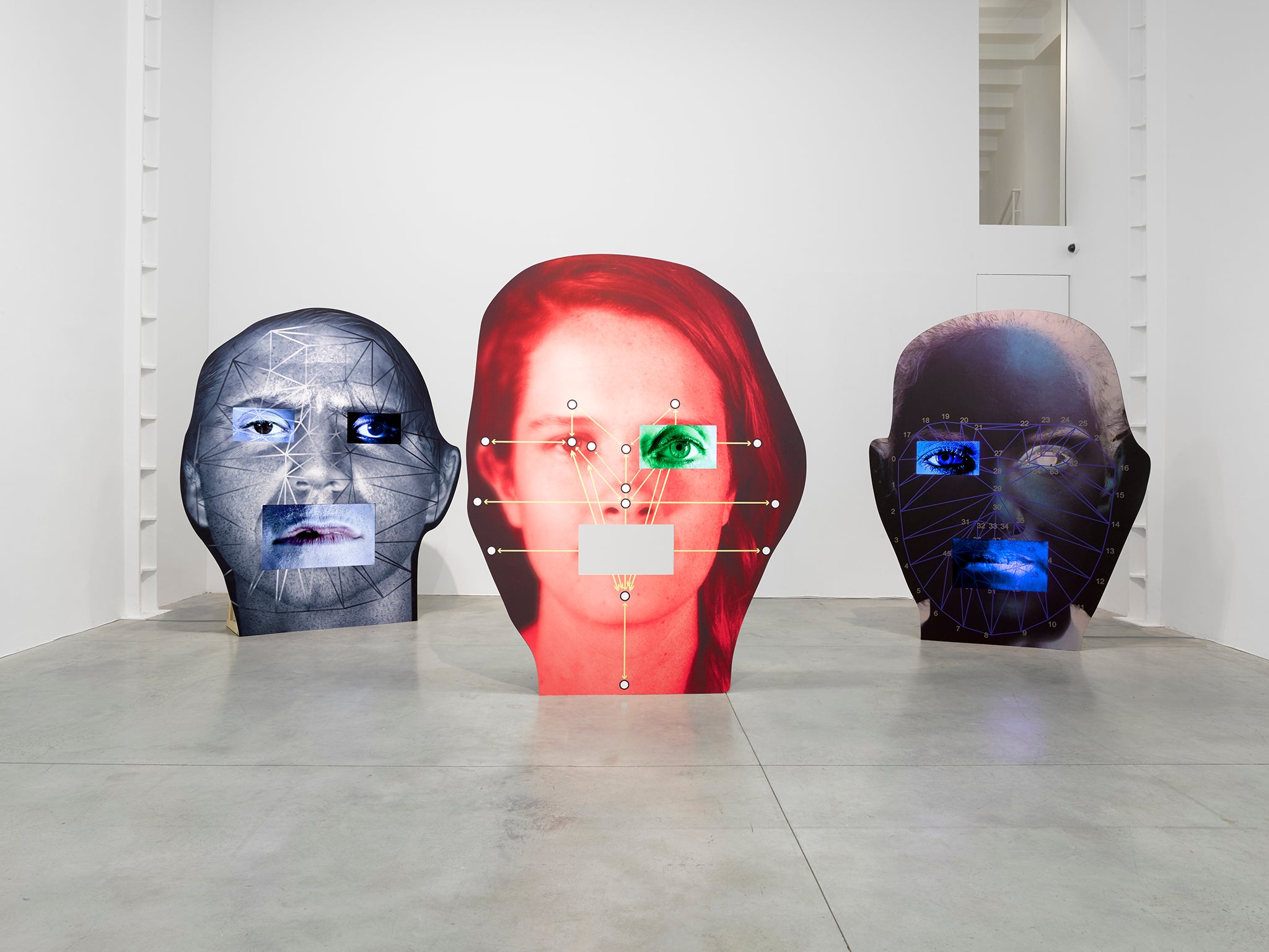 Turning heads: an installation view from the Tony Oursler show at the Lisson Gallery