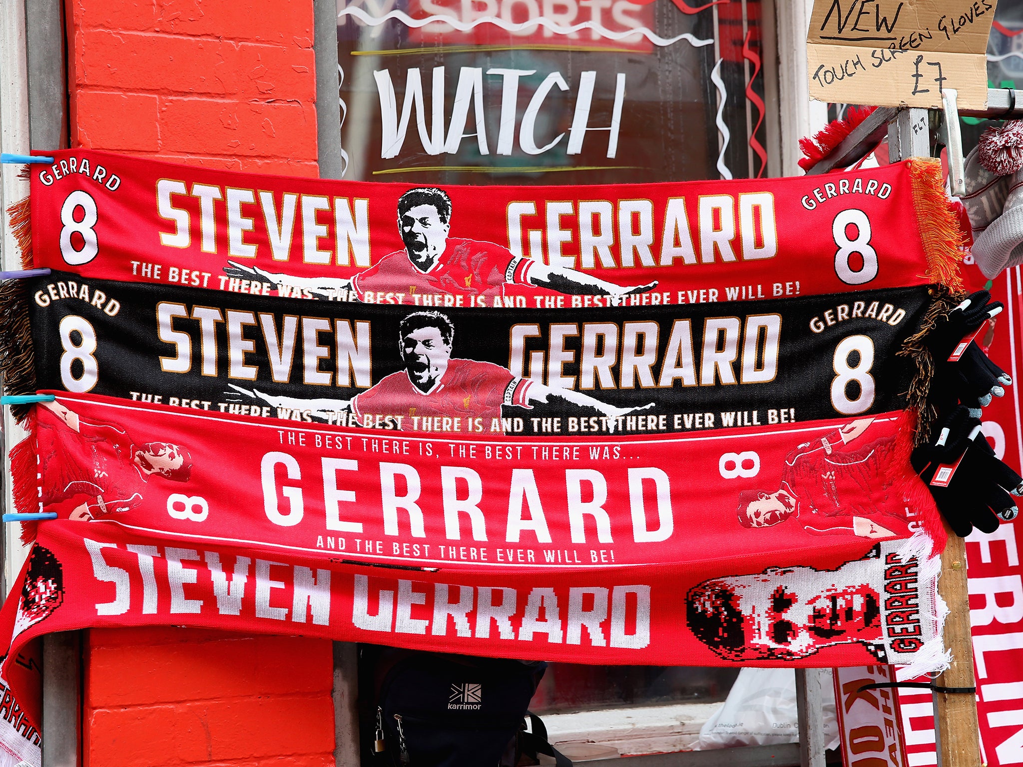 Steven Gerrard scarves on sale outside Anfield