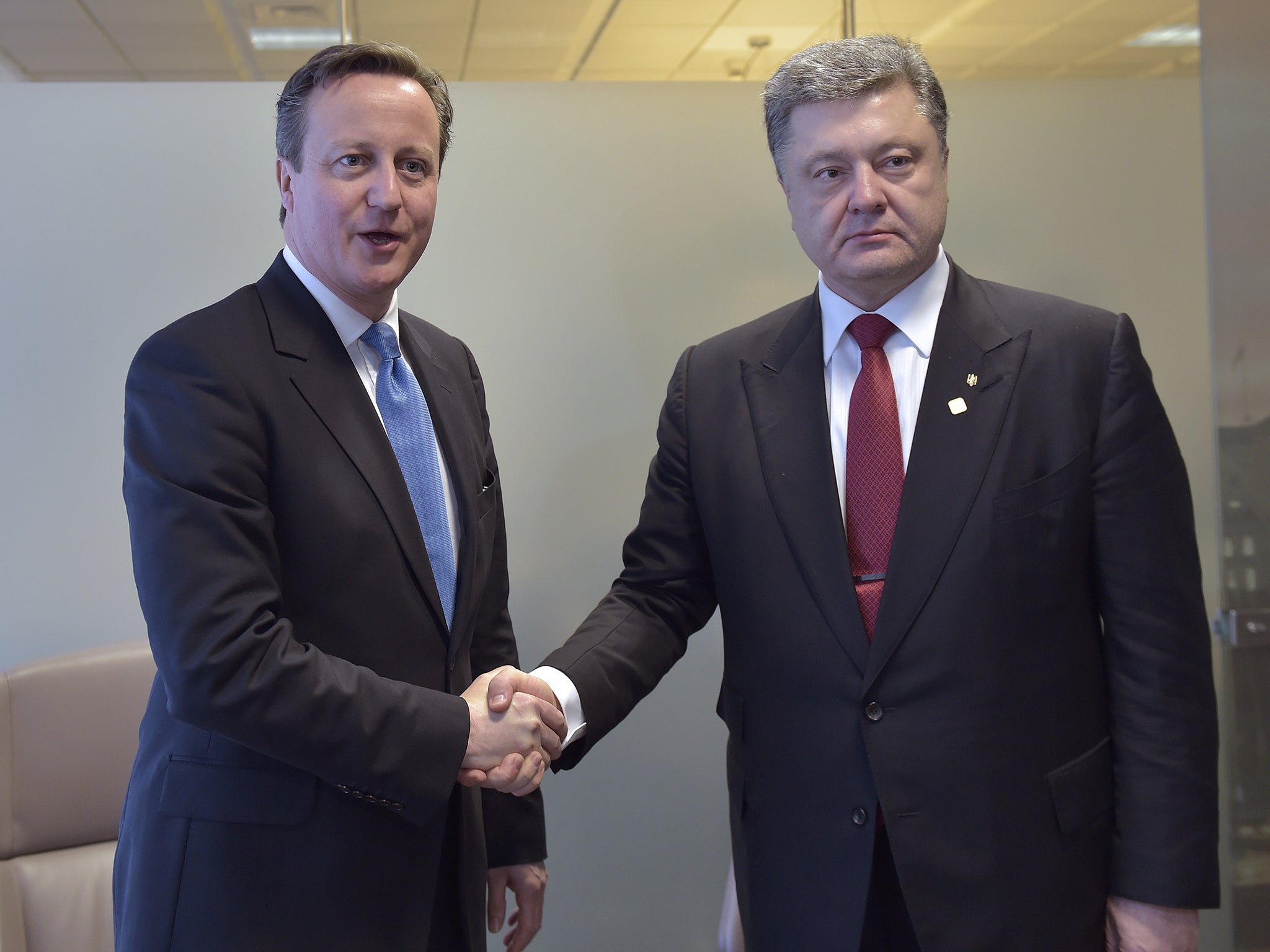 David Cameron met with Ukrainian President Petro Poroshenko prior to the start of the European Council Summit in Brussels last month