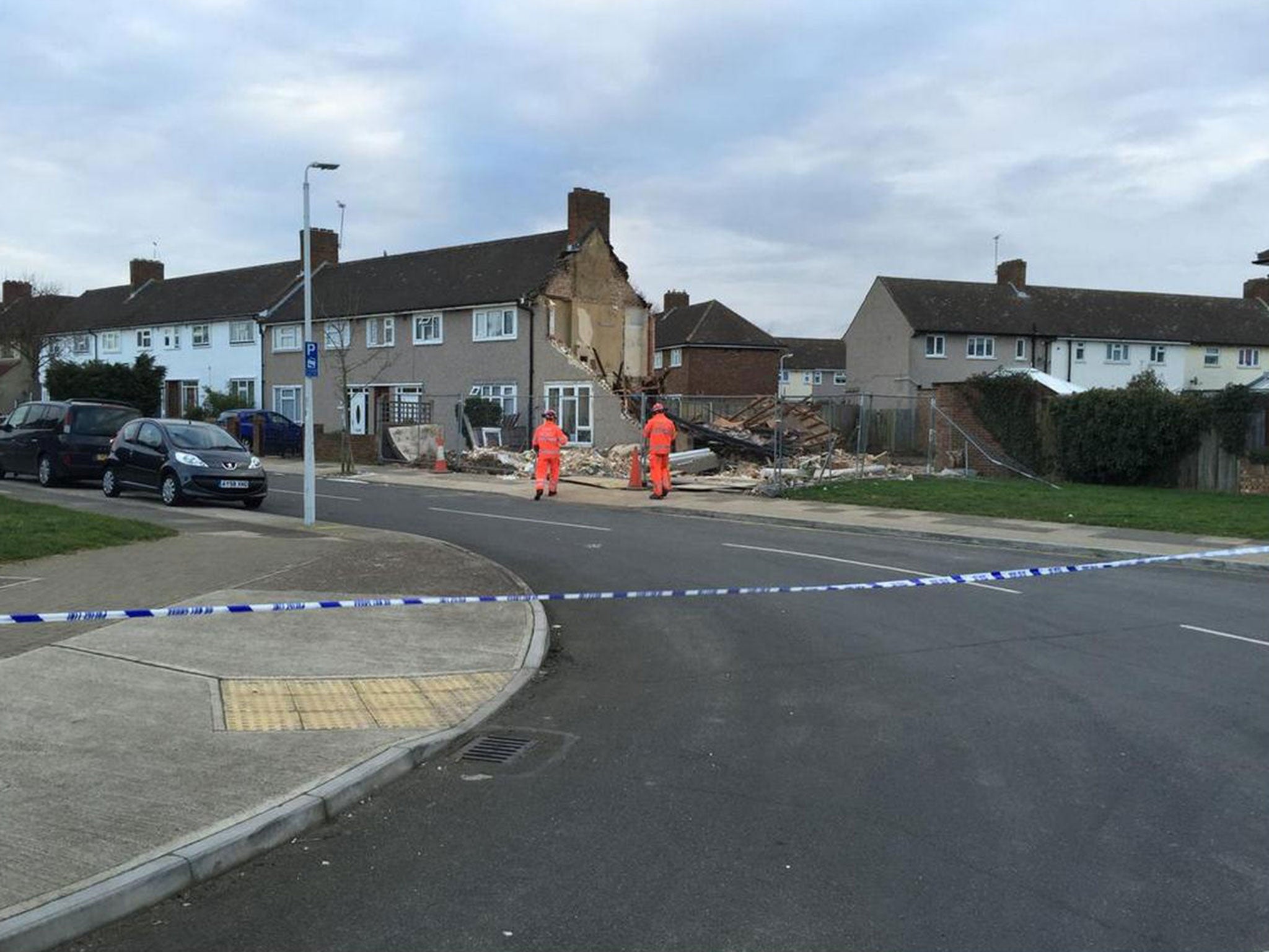The house completely collapsed in Collier Row, north-east London. Picture: London Fire Brigade