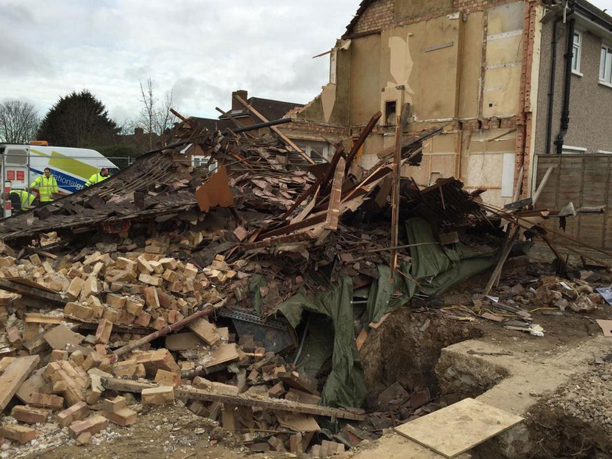 The house completely collapsed in Collier Row, north-east London. Picture: London Fire Brigade