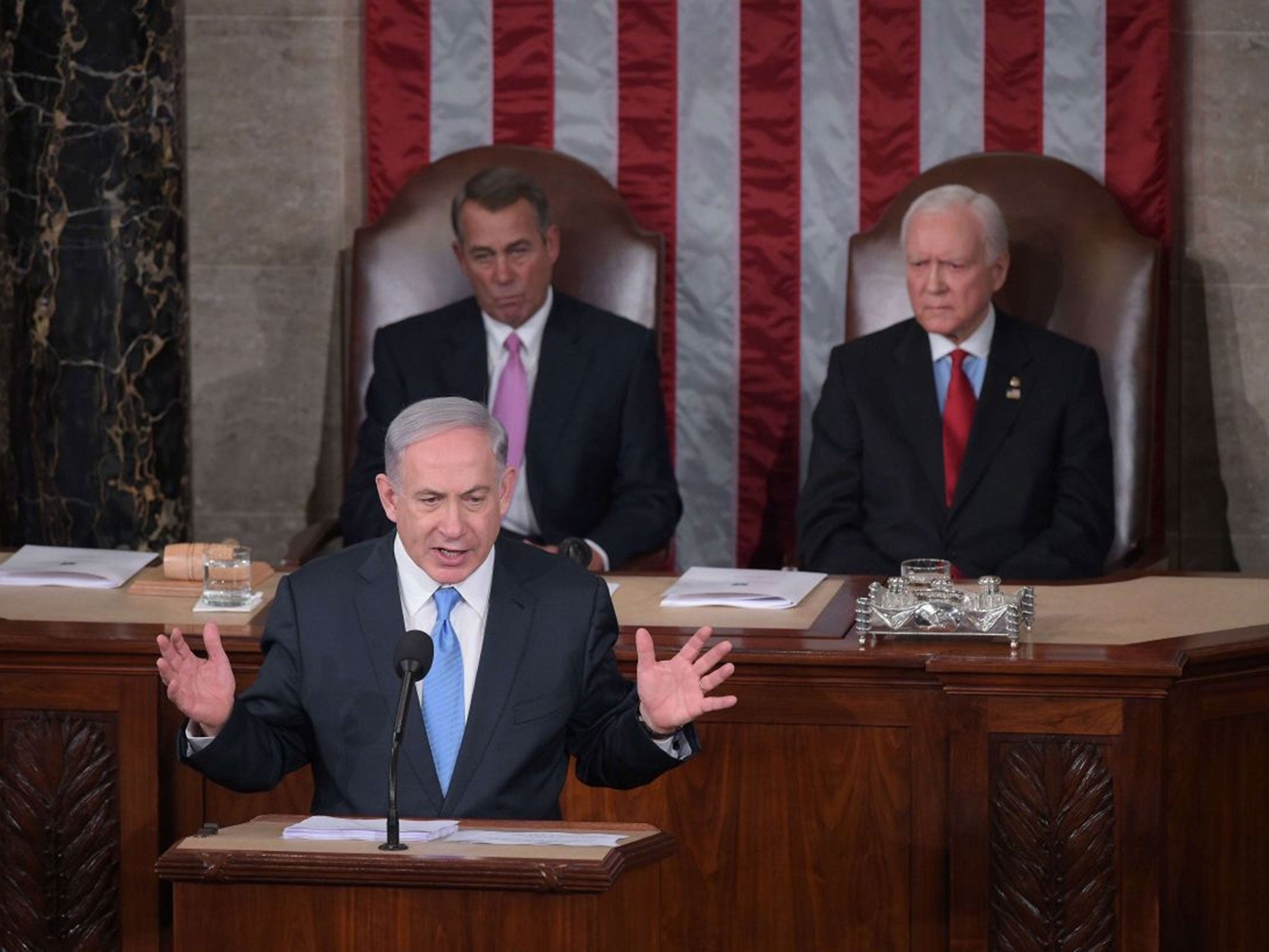 Israel's Prime Minister Benjamin Netanyahu addresses a joint session of the US Congress on March 3, 2015 at the US Capitol in Washington, DC.