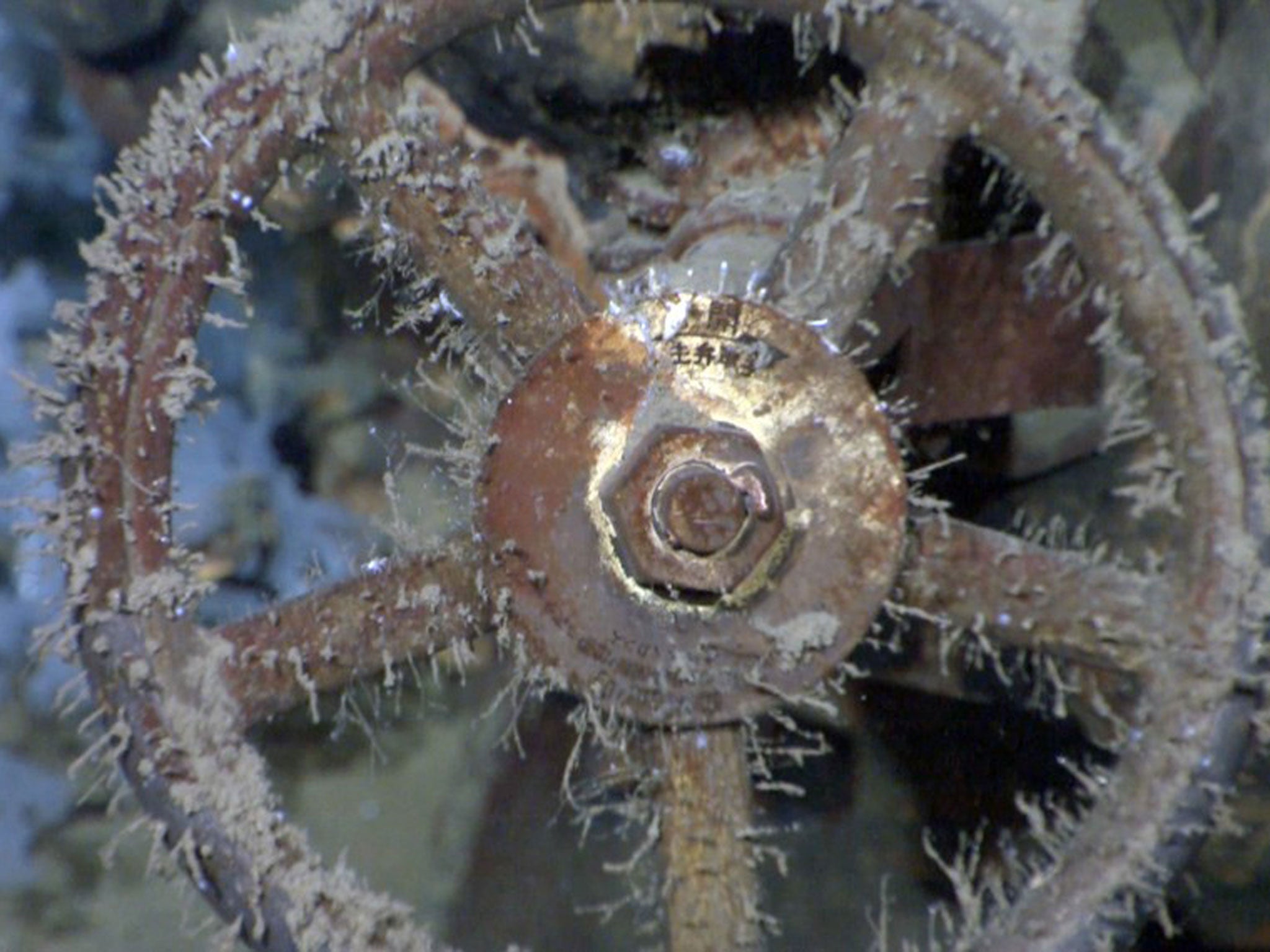 High-definition image taken by the underwater probe shows what is believed to be a wheel on a valve of the Japanese World War II battleship