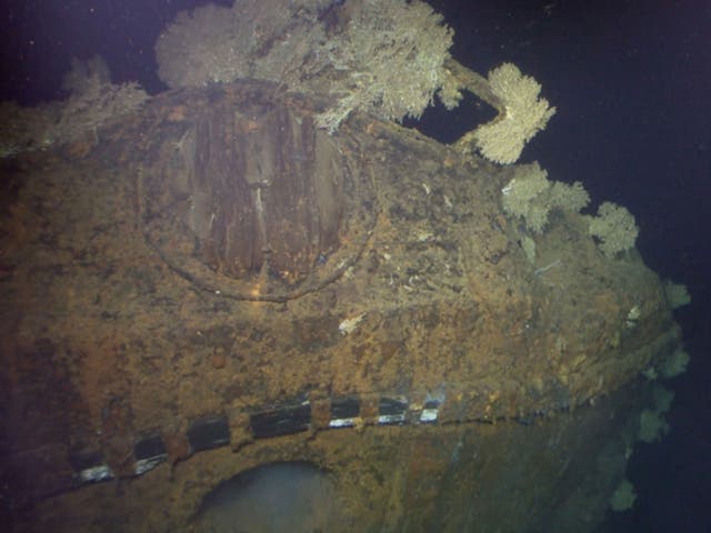 Image shows what is believed to be the bow of the Japanese Second World War battleship the Musashi