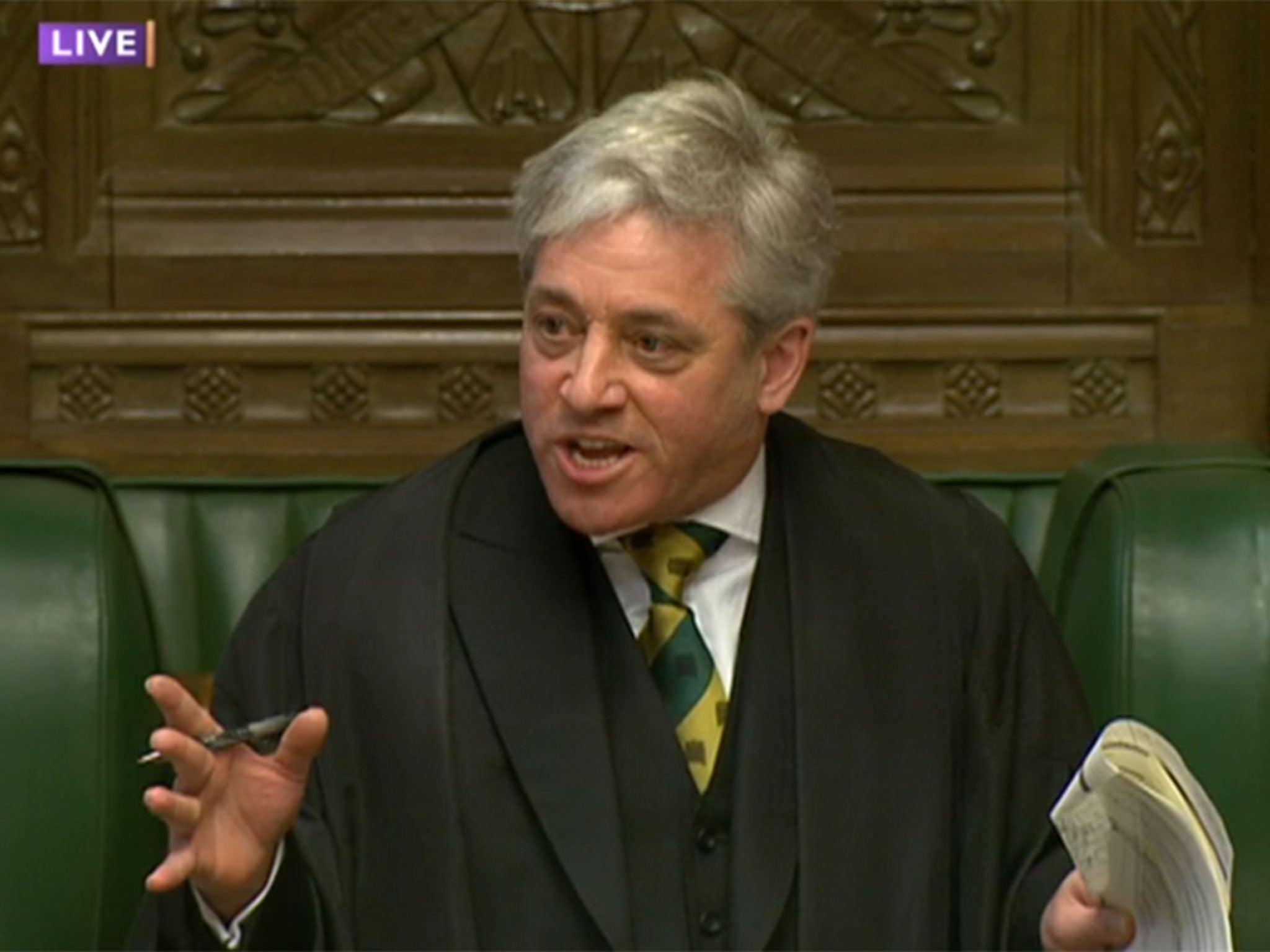 The Speaker, John Bercow, tries to intervene at Prime Minister's Questions