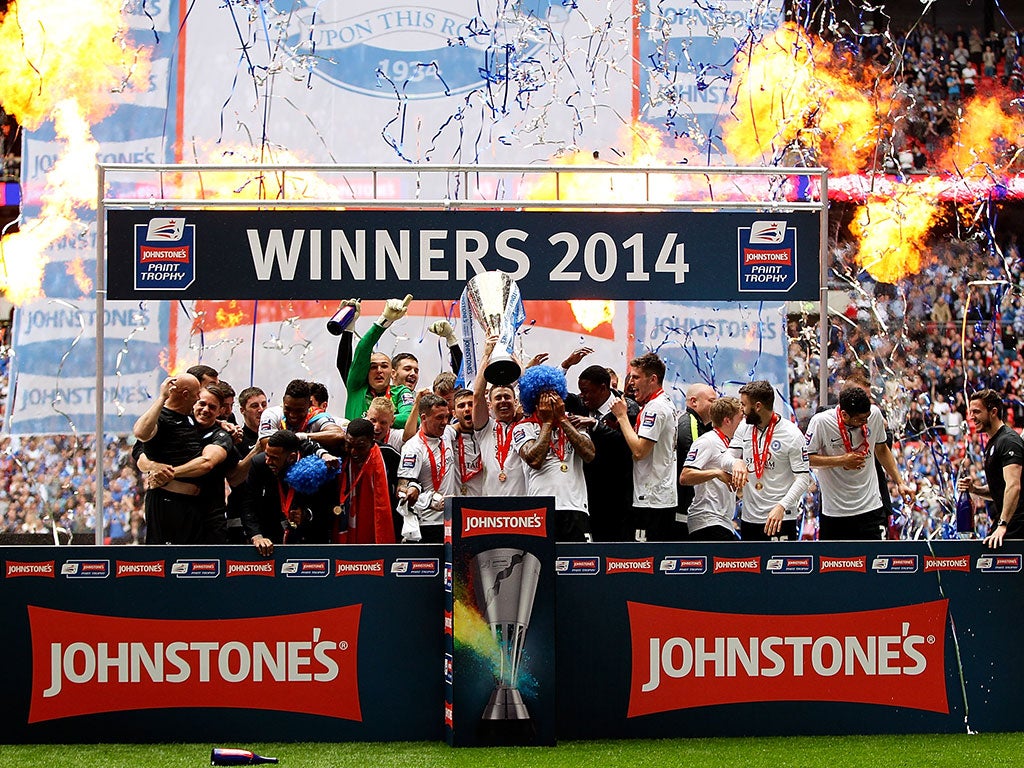 Peterborough United lift the Football League Trophy last season
