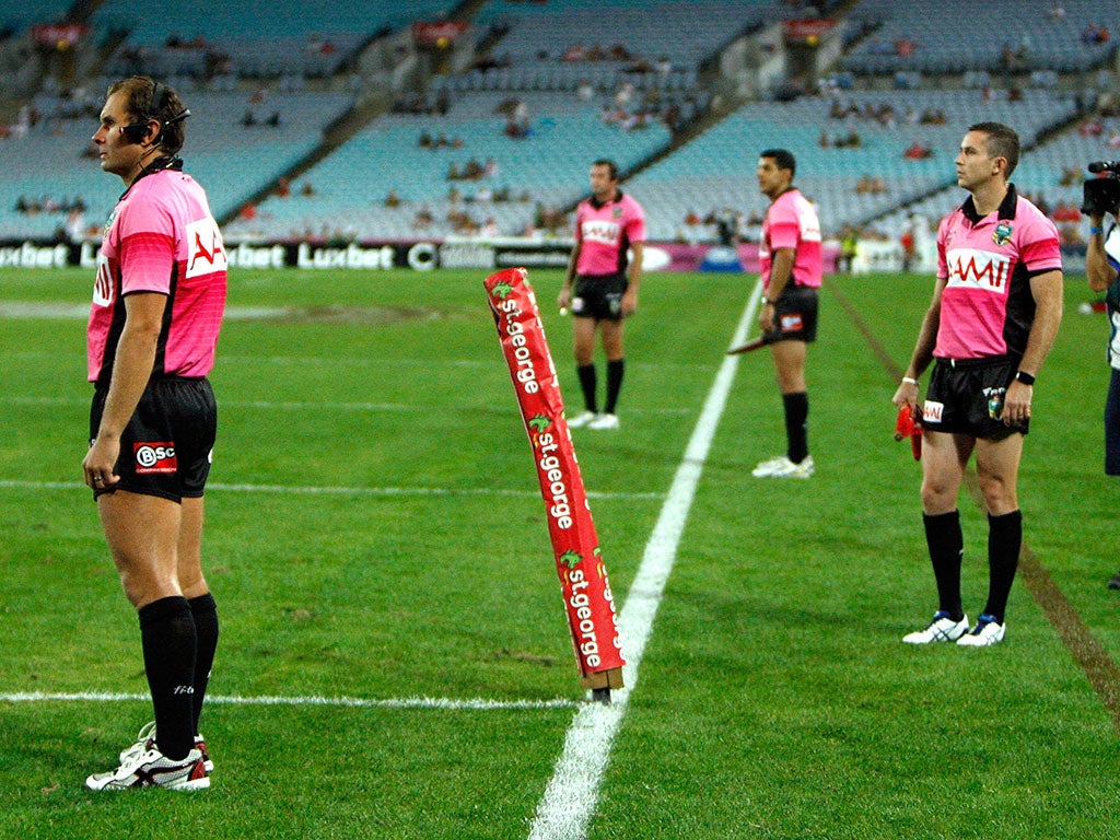 Extra referees were trialed 2015 Charity Shield between South Sydney Rabbitohs and St George Illawarra Dragons