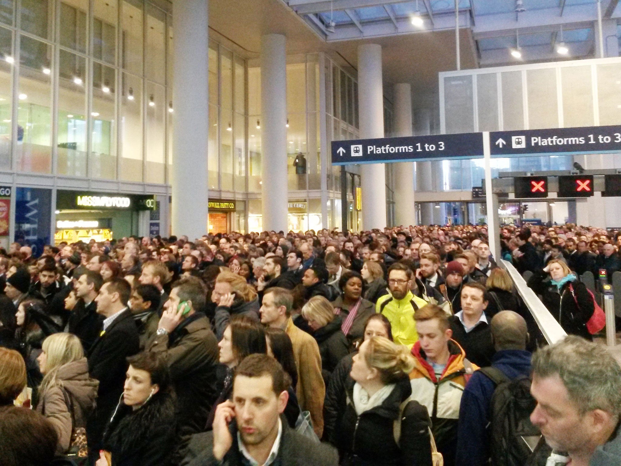 Passengers at an overcrowded London Bridge station last week