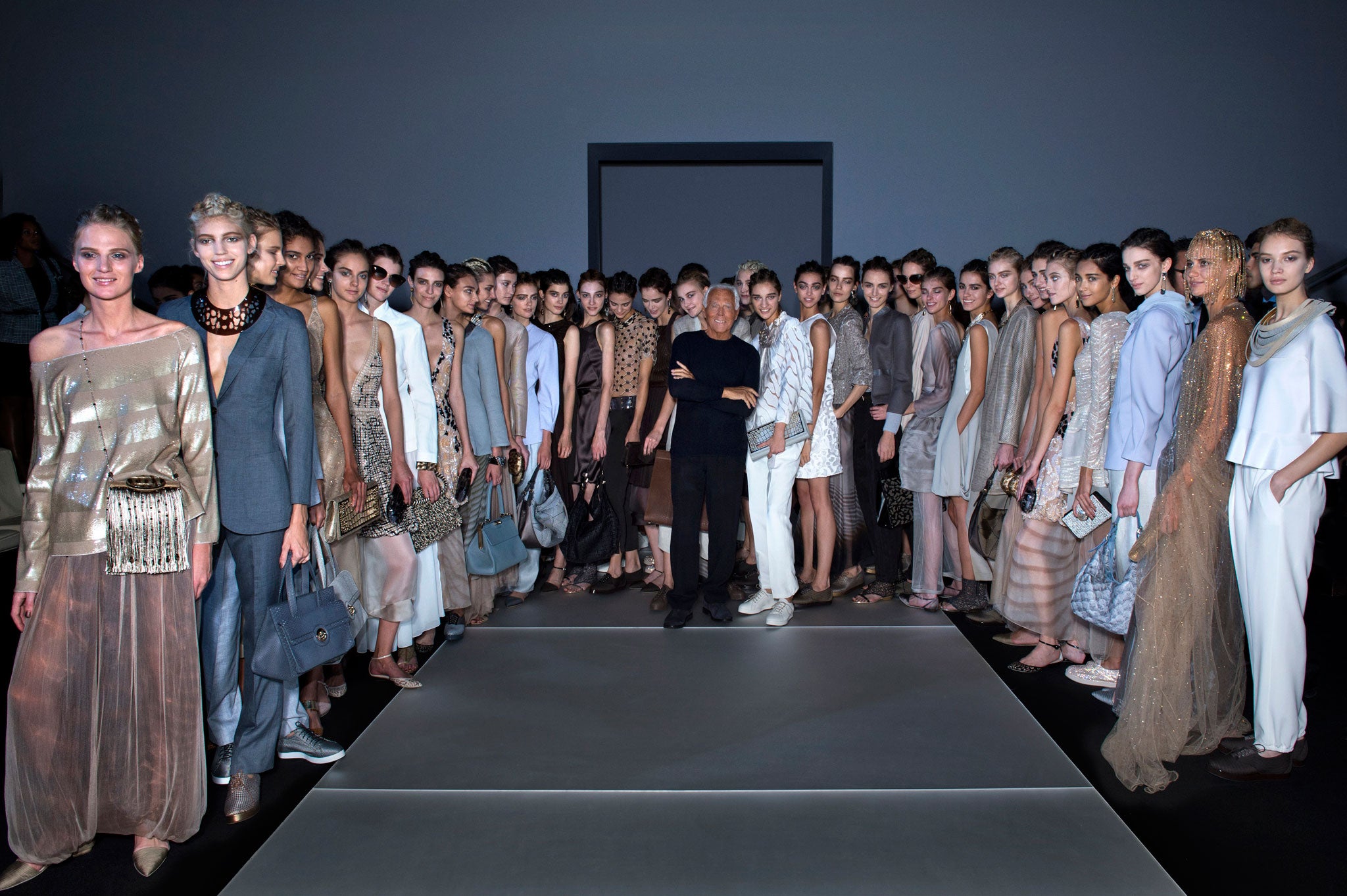 Giorgio Armani and the models at the Spring/Summer 2015 show