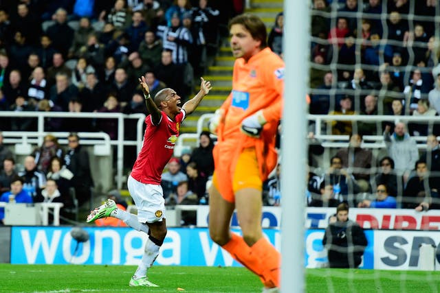 Ashley Young celebrates the winner for Manchester United against Newcastle