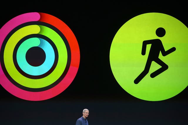 Tim Cook introduces the health and fitness tracking features of the Apple Watch at the event in September