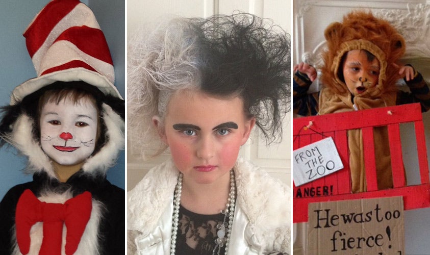Some of the fantastic costumes created by parents for World Book Day: The Cat in the Hat, Cruella Devil and the Lion from Dear Zoo