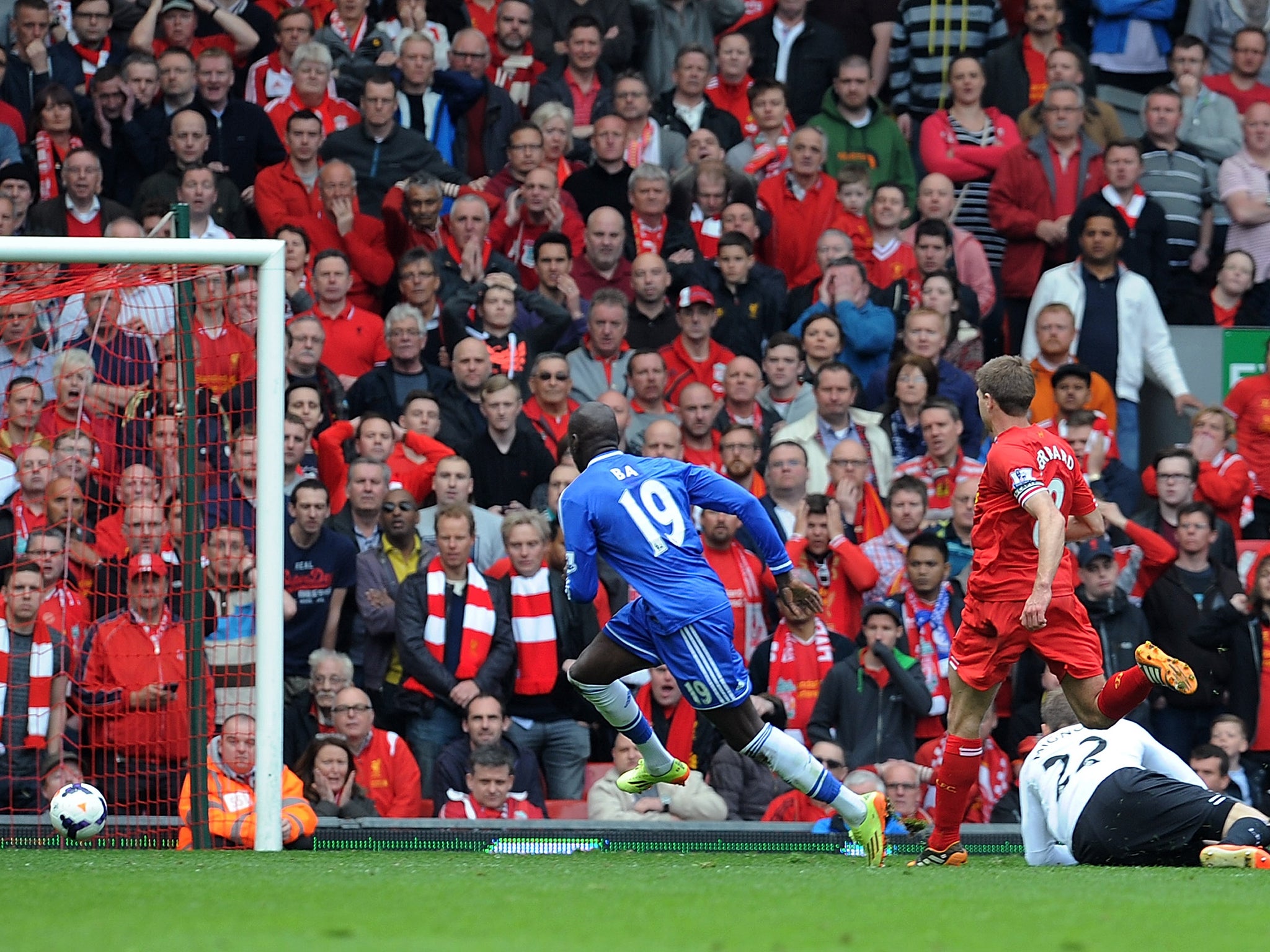 Demba Ba scoring against Liverpool last season