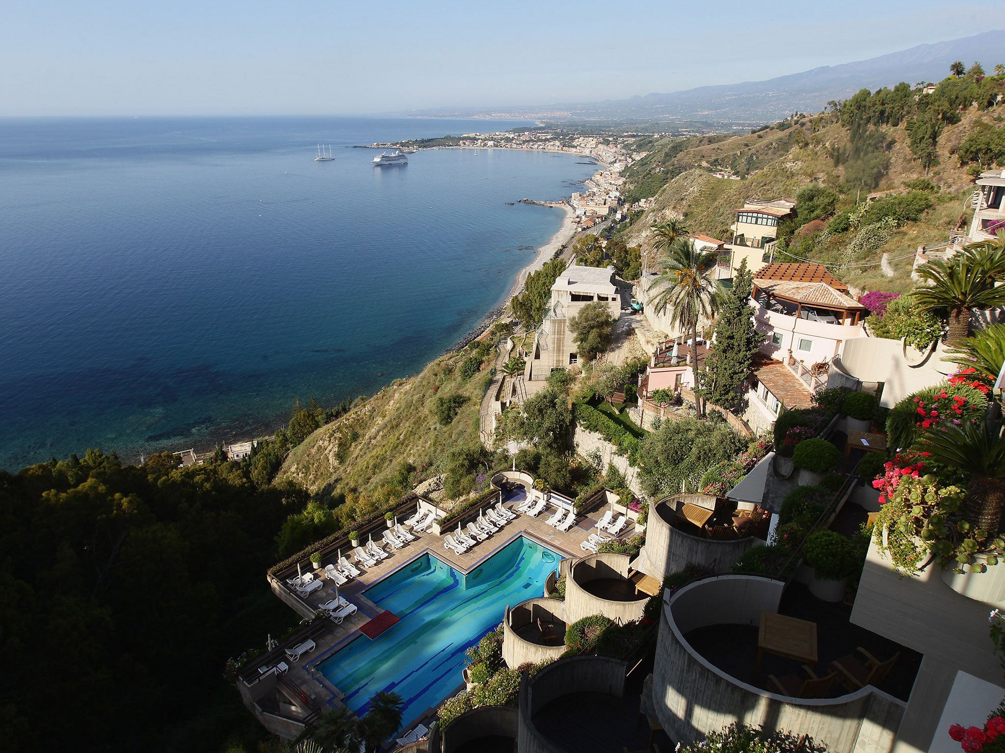 A view of Taormina from the terrace of the Hotel Montetauro