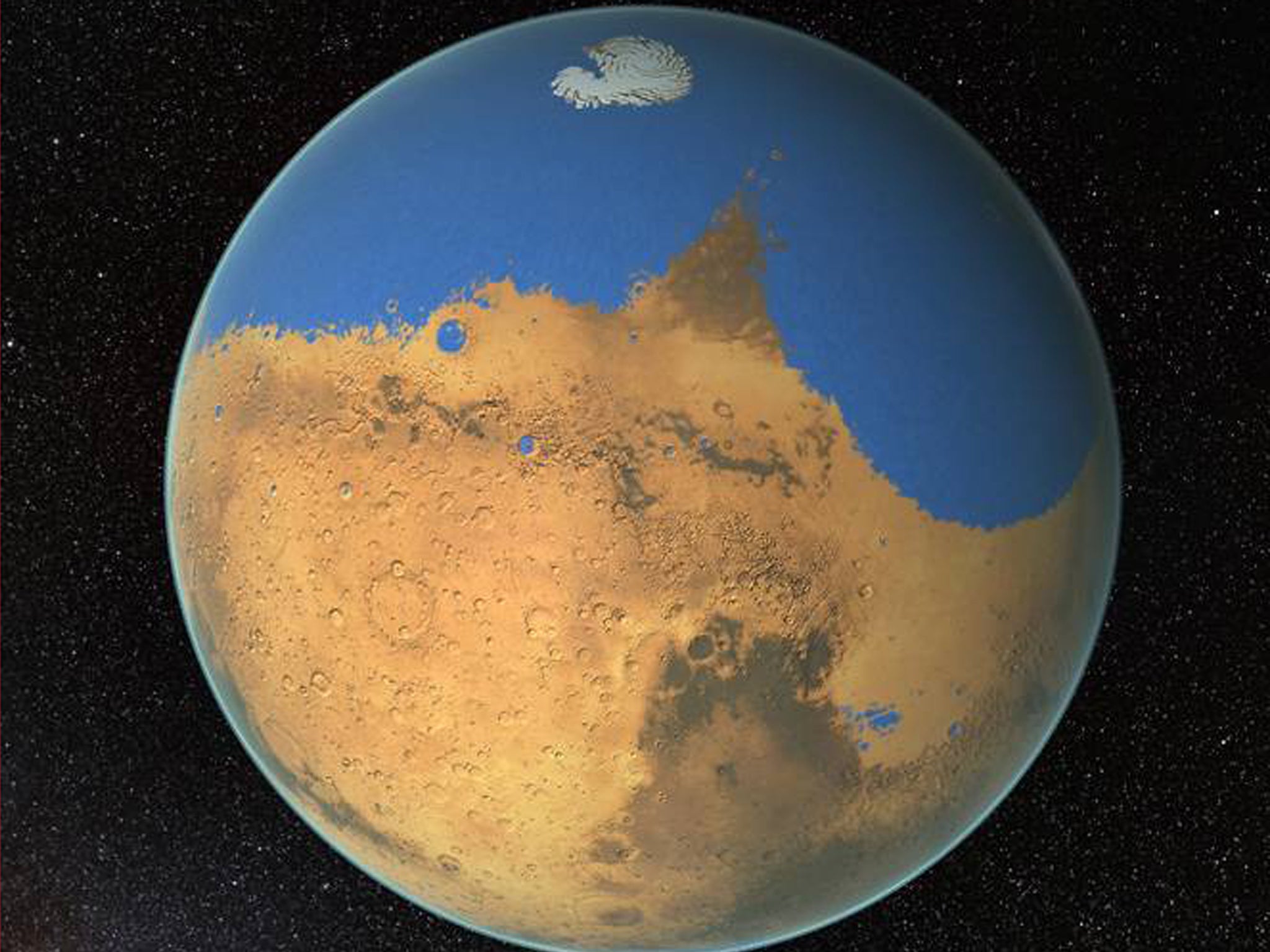 NASA scientists have determined that a primitive ocean on Mars held more water than Earth's Arctic Ocean and that the Red Planet has lost 87 percent of that water to space