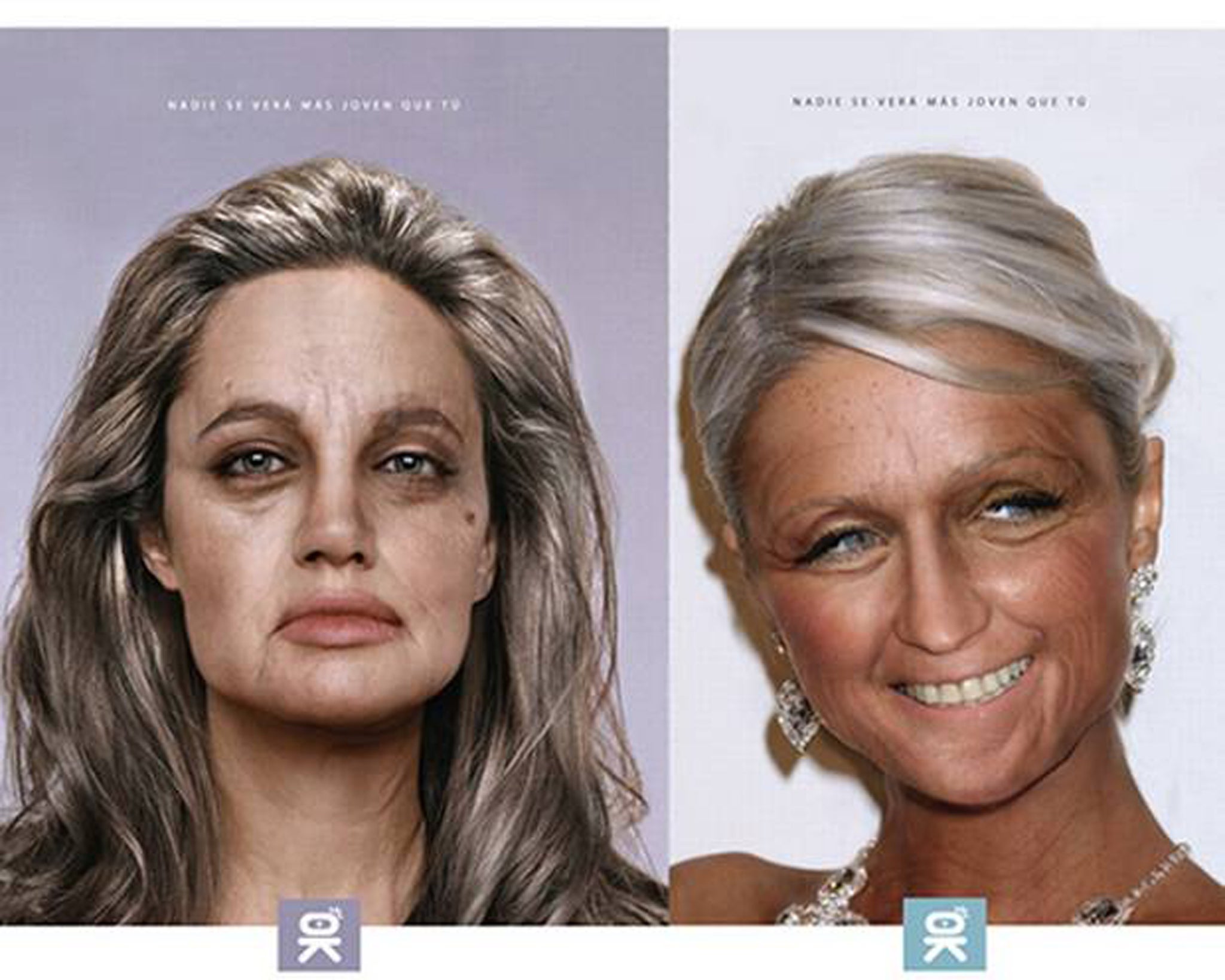 A South American beauty clinic called Xiomara Coronado Beauty Center launched this campaign featuring digitally enhanced images of Angelina Jolie and Paris Hilton, alleging that they'd look that wrinkly in years to come if they neglected their skincare routine