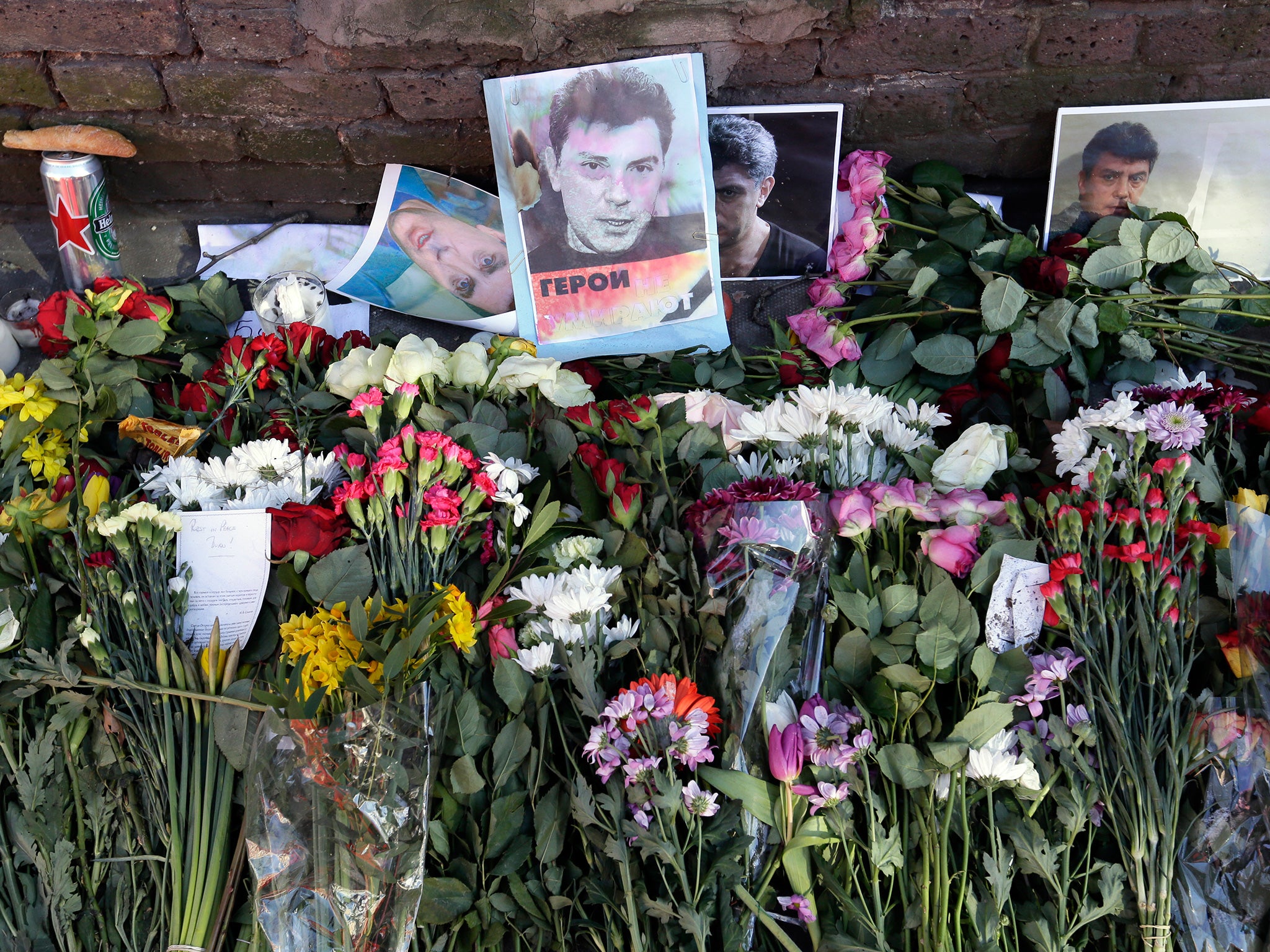 Flowers were placed outside the Russian Embassy in London