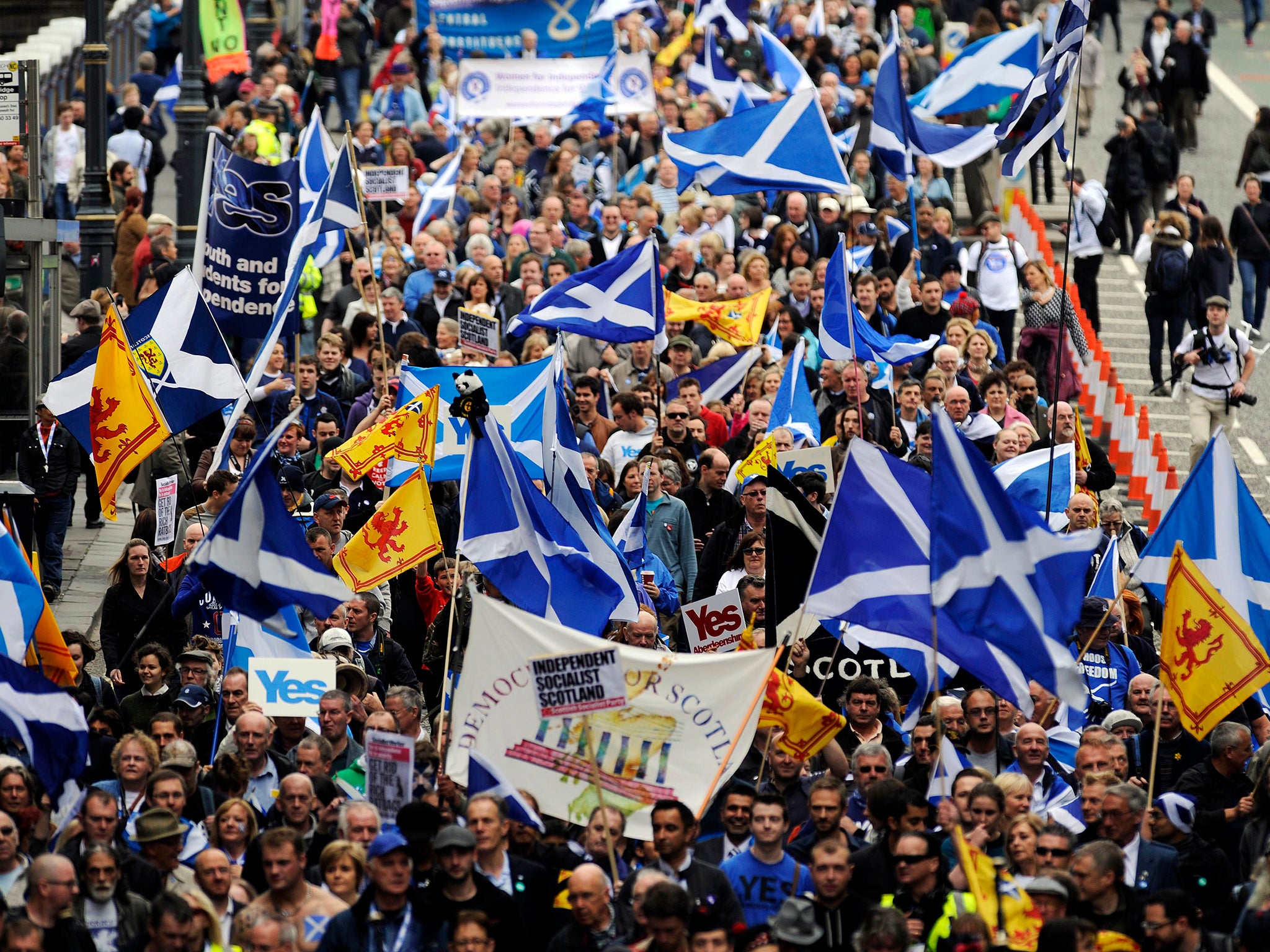 Supporters of a Yes vote in the Scottish independence referendum in Edinburgh in September 2013.