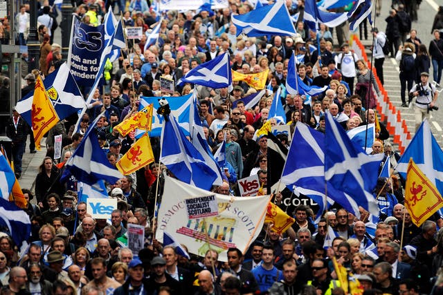 Supporters of a Yes vote in the Scottish independence referendum in Edinburgh in September 2013.