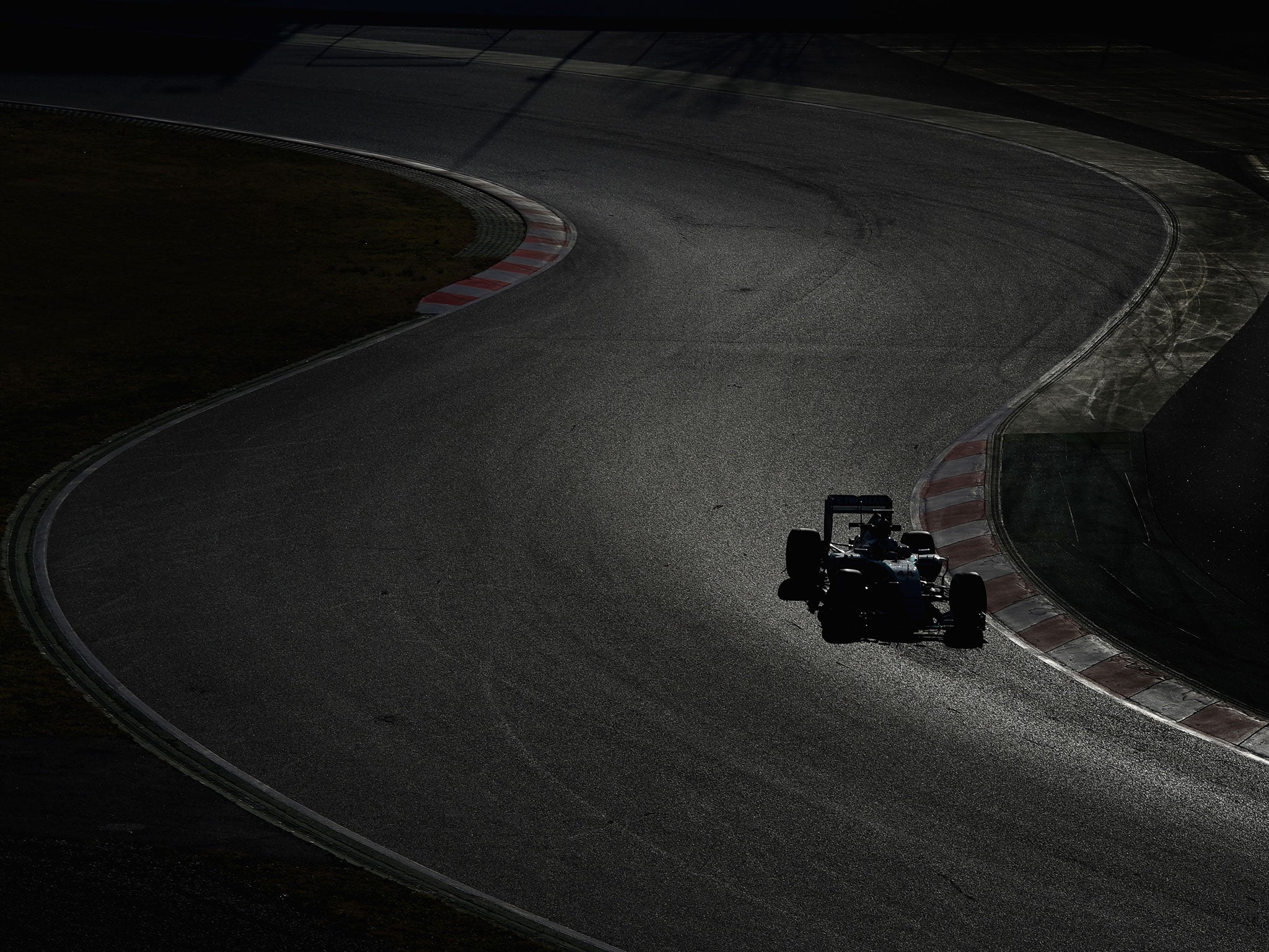 Lewis Hamilton of Mercedes GP drives during testing at Circuit de Catalunya