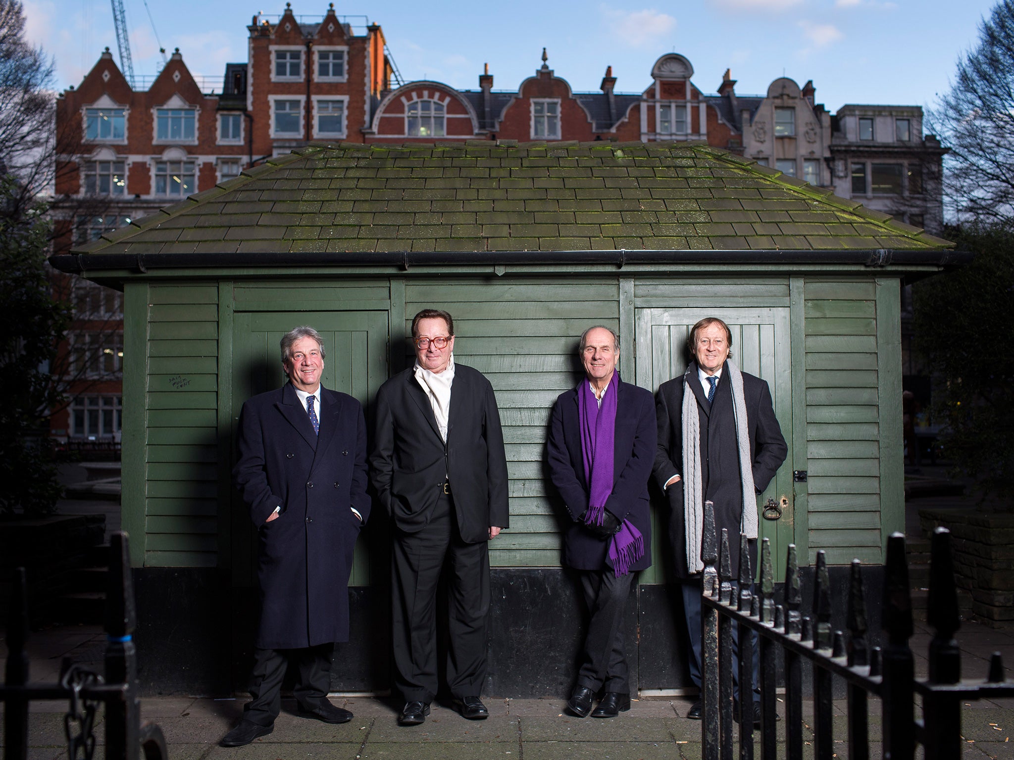 Simplicity of thought, brutality of execution: (from left) David Kershaw, Maurice Saatchi, Jeremy Sinclair and Bill Muirhead outside the agency’s offices in Golden Square, Soho