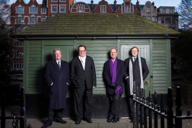 Simplicity of thought, brutality of execution: (from left) David Kershaw, Maurice Saatchi, Jeremy Sinclair and Bill Muirhead outside the agency’s offices in Golden Square, Soho