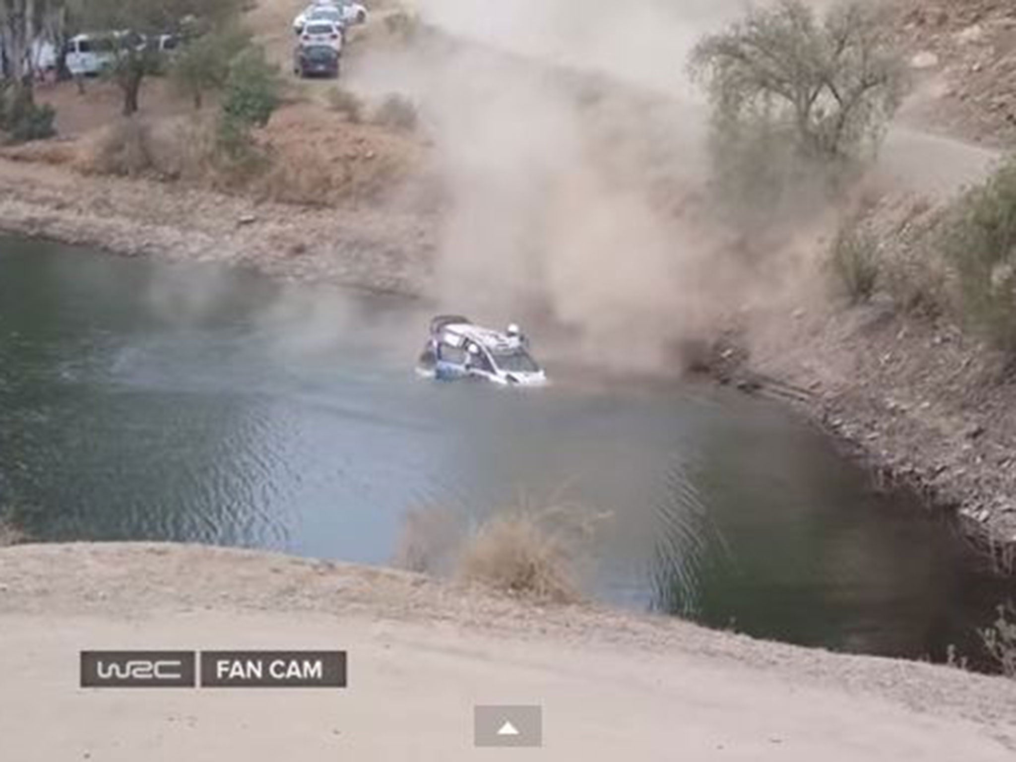 Ott Tanak crashes into a reservoir during the Mexico Rally