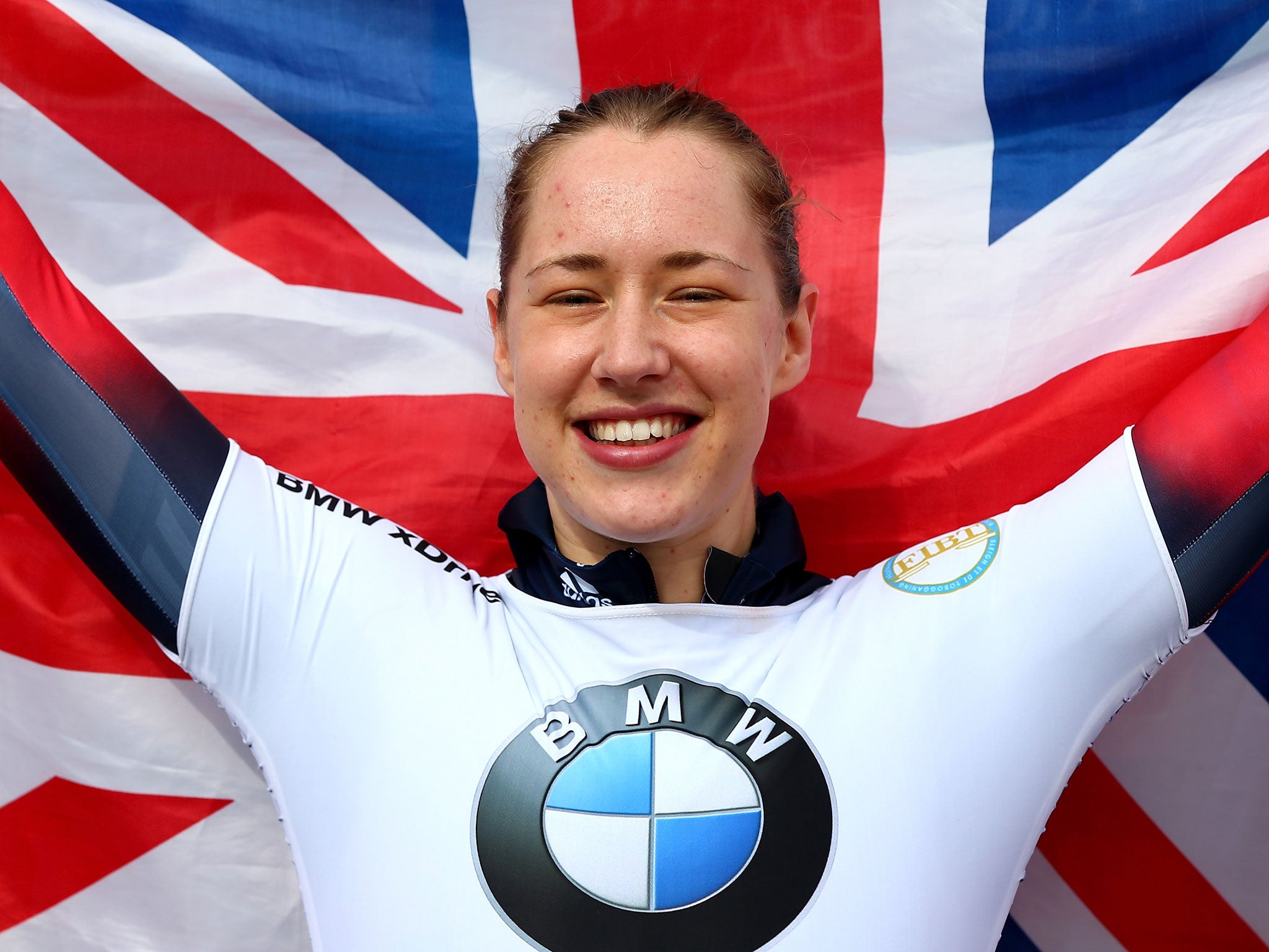 Lizzy Yarnold celebrates World Championship gold in the skeleton