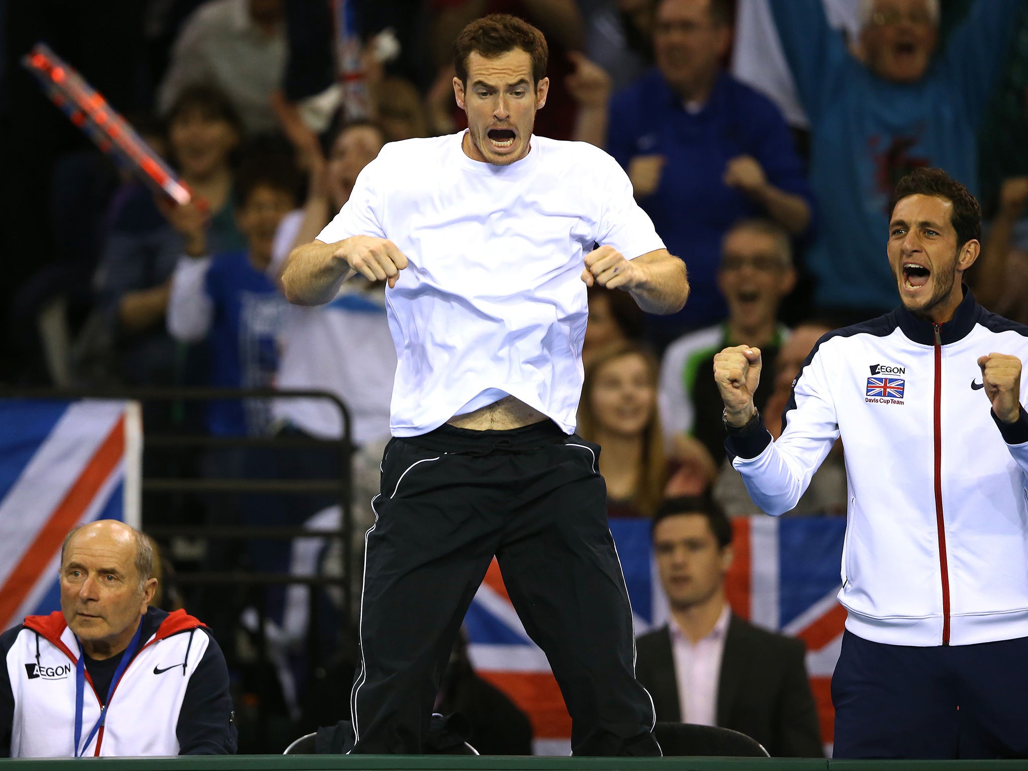 Andy Murray gets excited during his brother Jamie’s doubles match