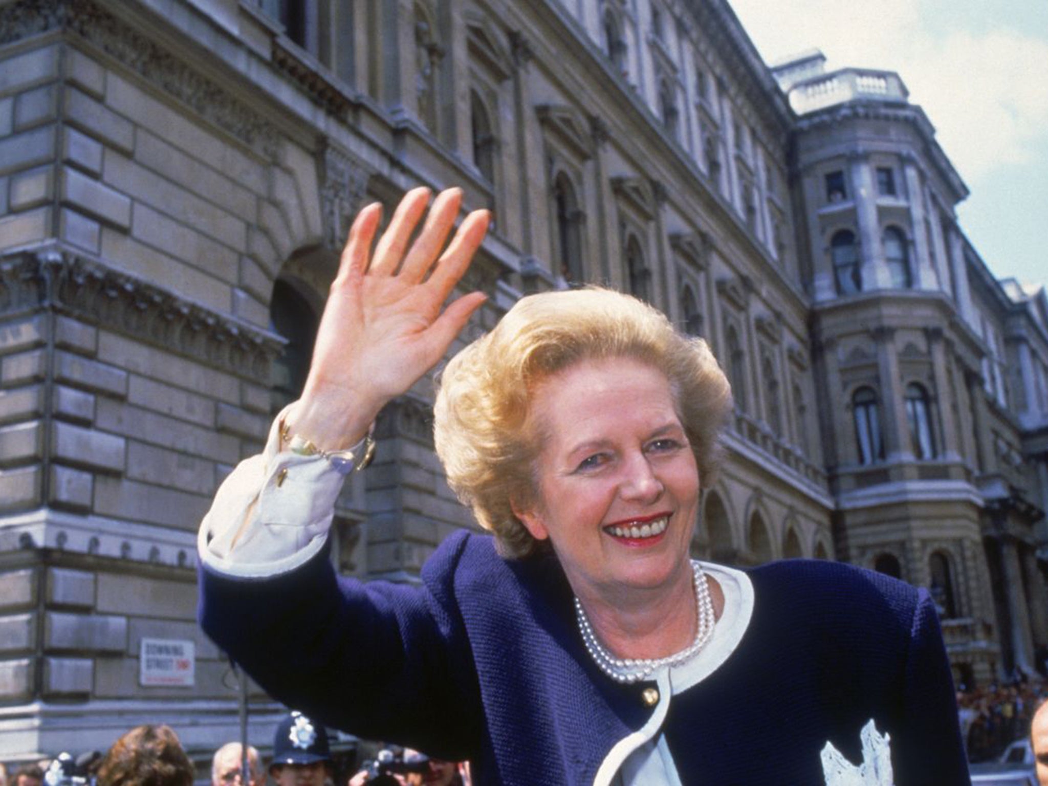 Prime Minister Thatcher outside 10 Downing Street on election day, 11th June 1987, following a third consecutive Conservative victory