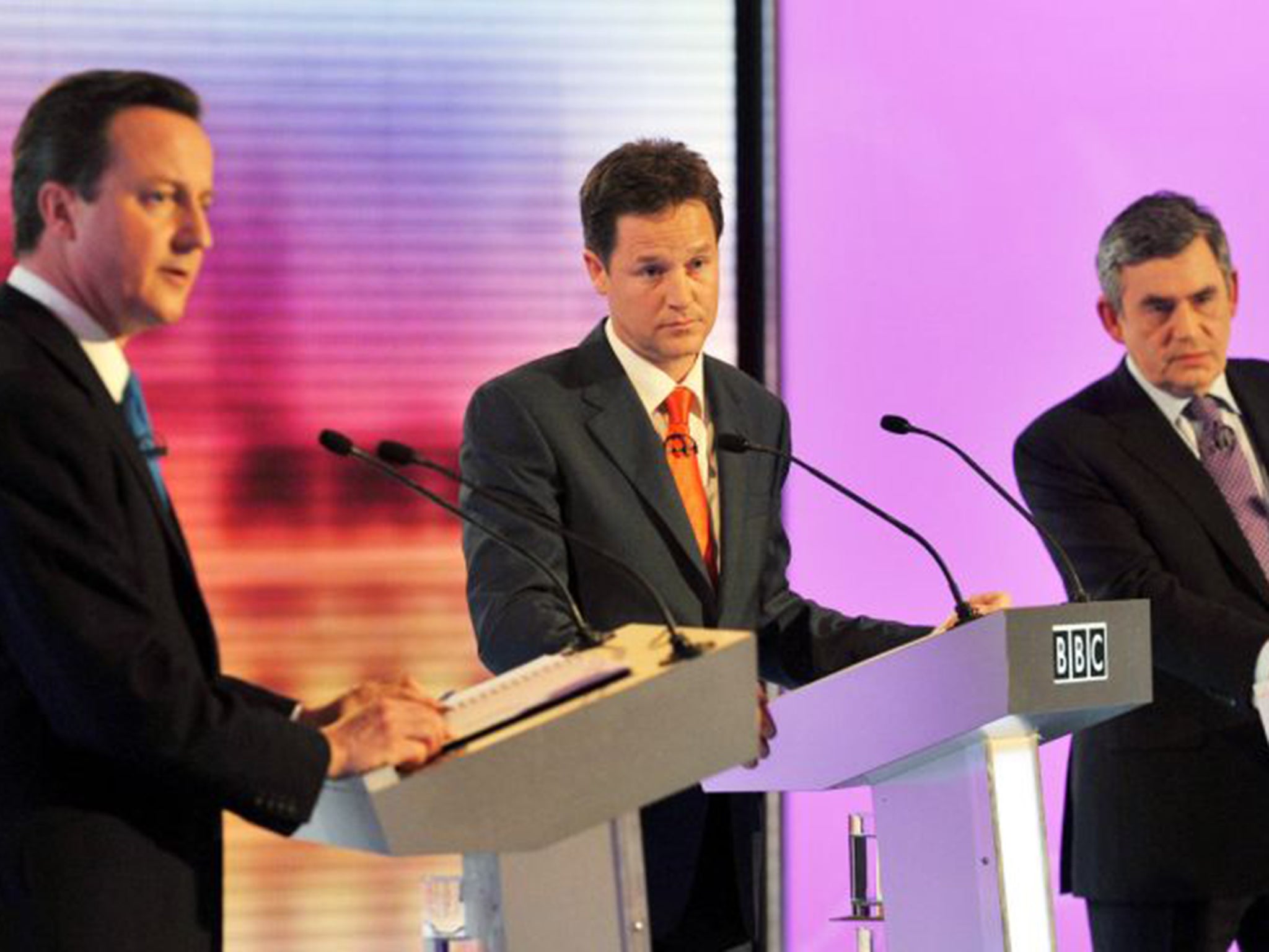 Cameron, Clegg and Brown took part in the 2010 televised debates