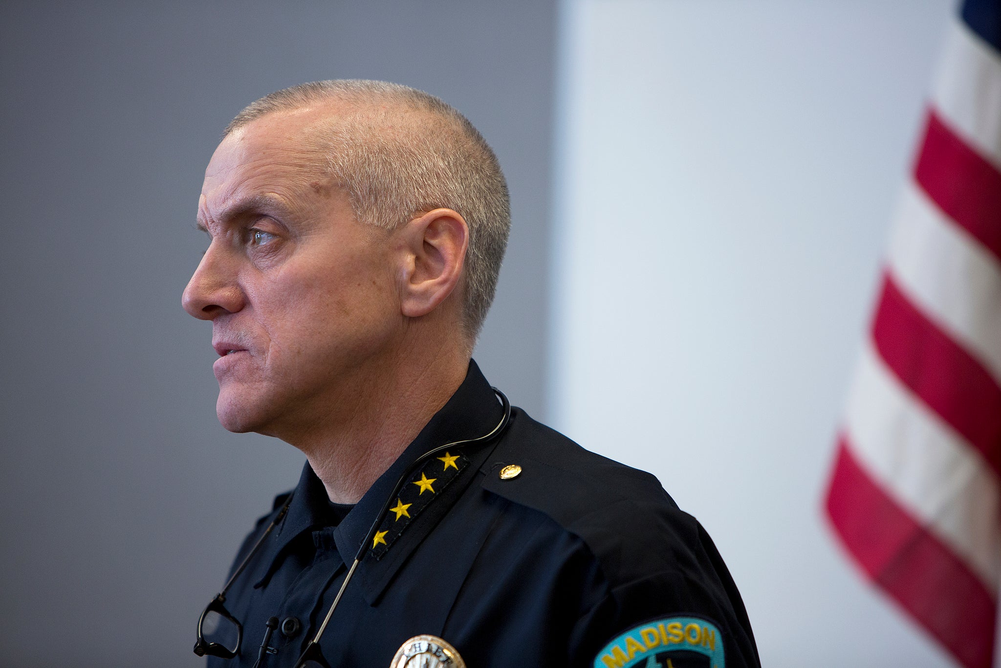 Madison police chief Mike Koval speaks at a press conference on Saturday 7 March 2015