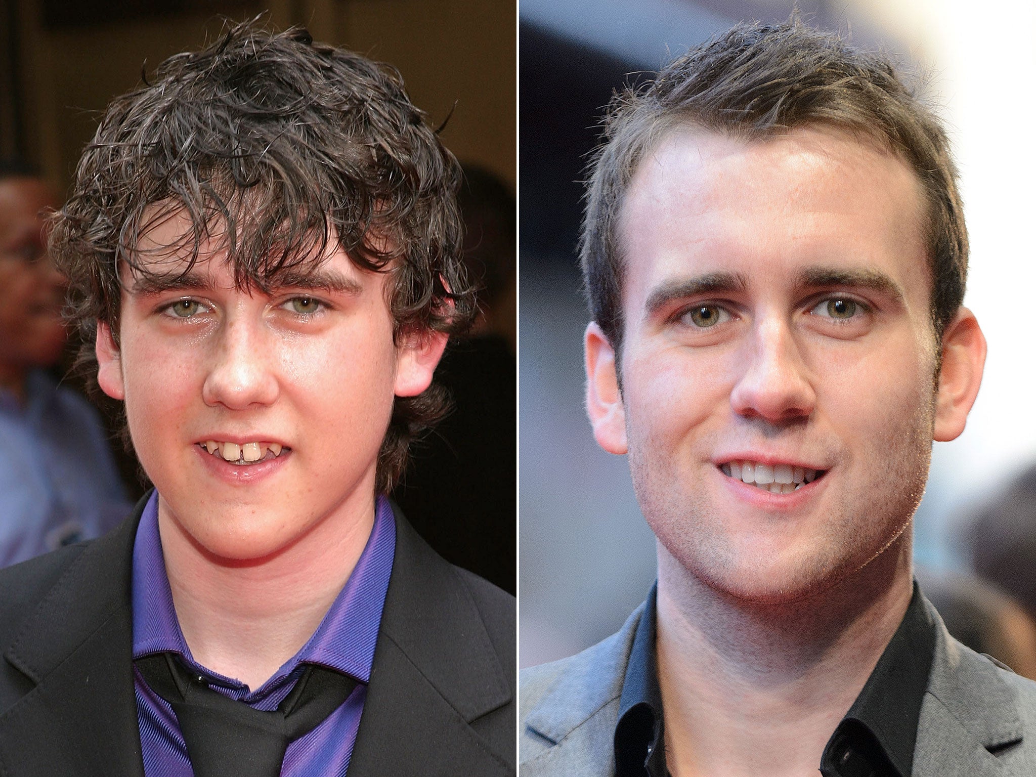 Matthew Lewis as a teenager in the Harry Potter movies and now, aged 25