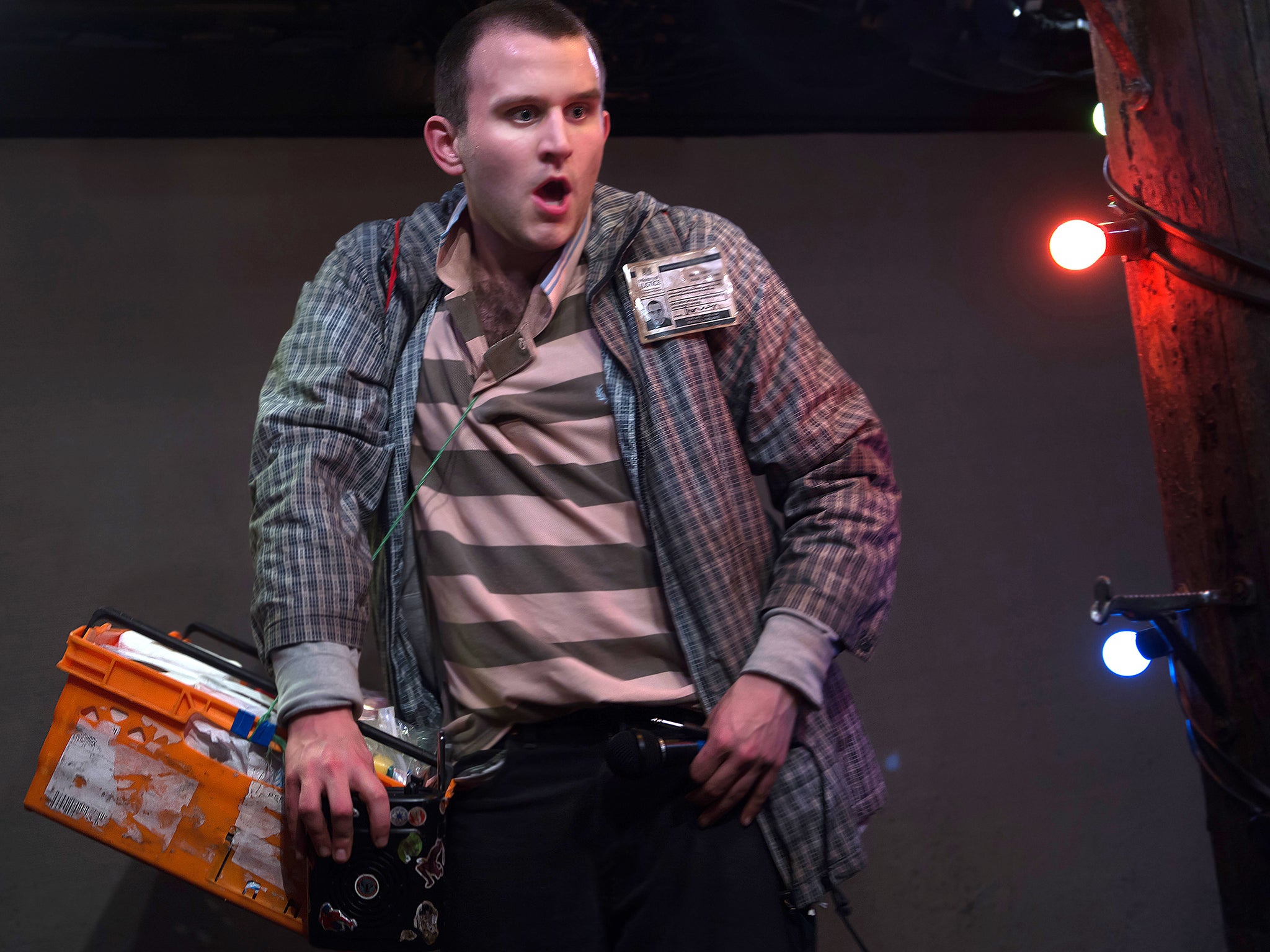 Harry Melling in his solo show, peddling