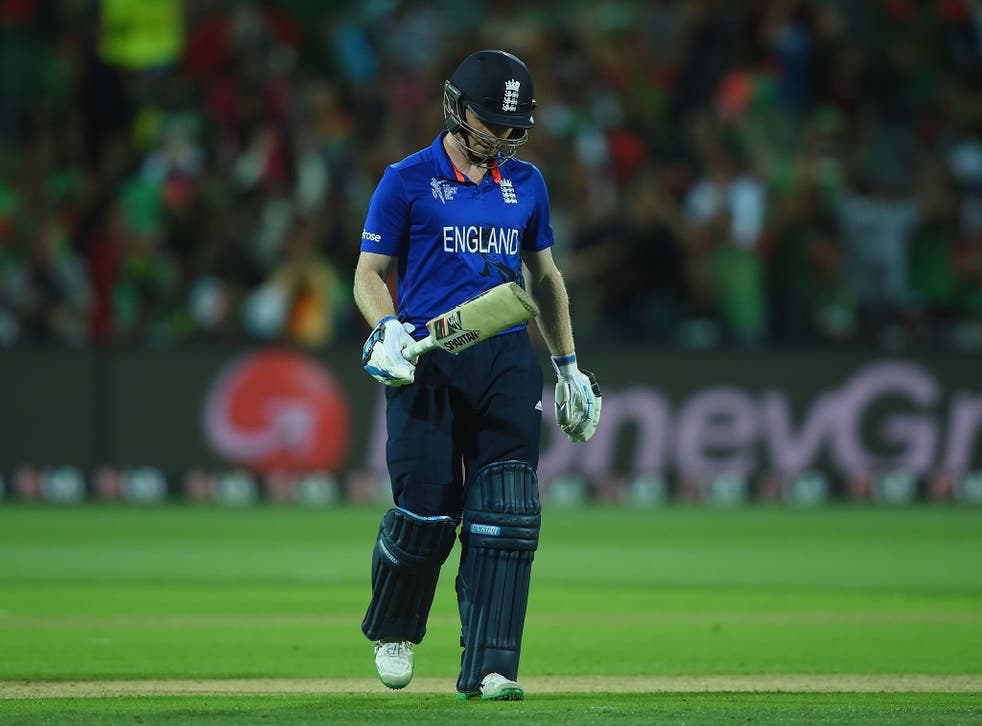 Eoin Morgan trudges off the pitch after another duck