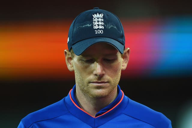 Eoin Morgan appears dejected after England's defeat to Bangladesh