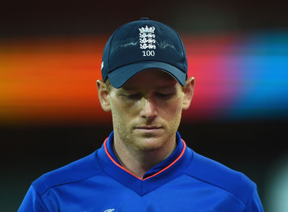 Eoin Morgan appears dejected after England's defeat to Bangladesh