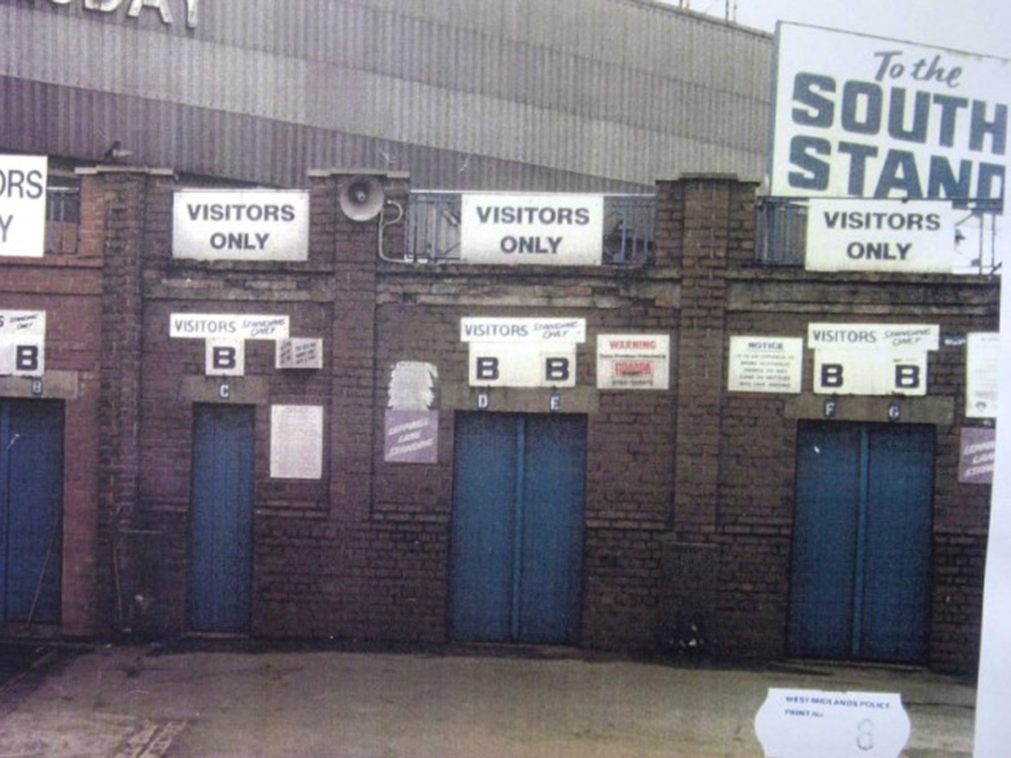 Turnstiles at the Leppings Lane end of Hillsborough stadium, through which hundreds of Liverpool fans rushed after Gate C was opened