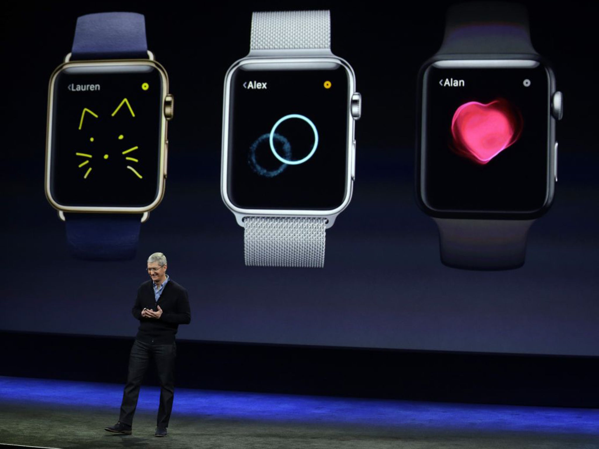 Apple’s CEO, Tim Cook, introduces the Apple Watch in San Francisco on Monday