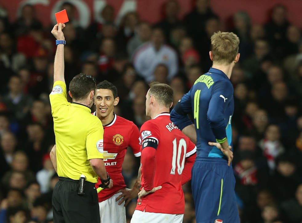 Angel Di Maria is shown the red card