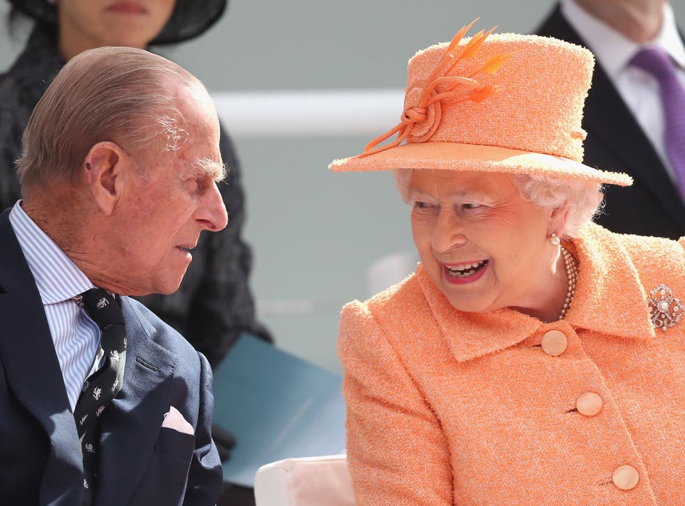 The Queen Elizabeth chats to Prince Philip as the Royal couple take part in the naming ceremony for the P&O Cruises vessel at Ocean Cruise Terminal in Southampton, England. Britannia will carry over 3647 passengers and at 141,000 tonnes she will boost P&O