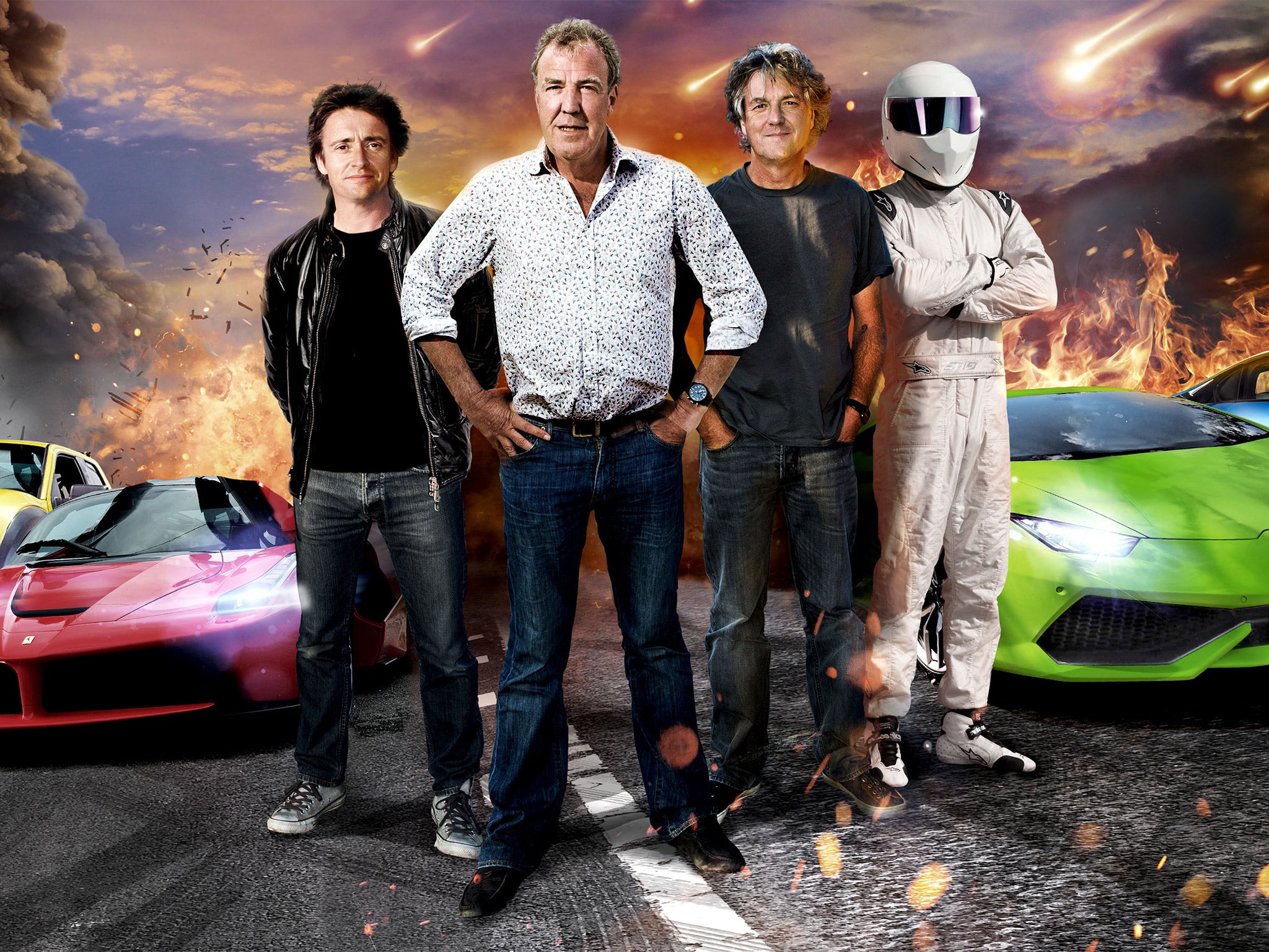 Jeremy Clarkson with his ‘Top Gear’ mates, Richard Hammond, James May and 'The Stig'