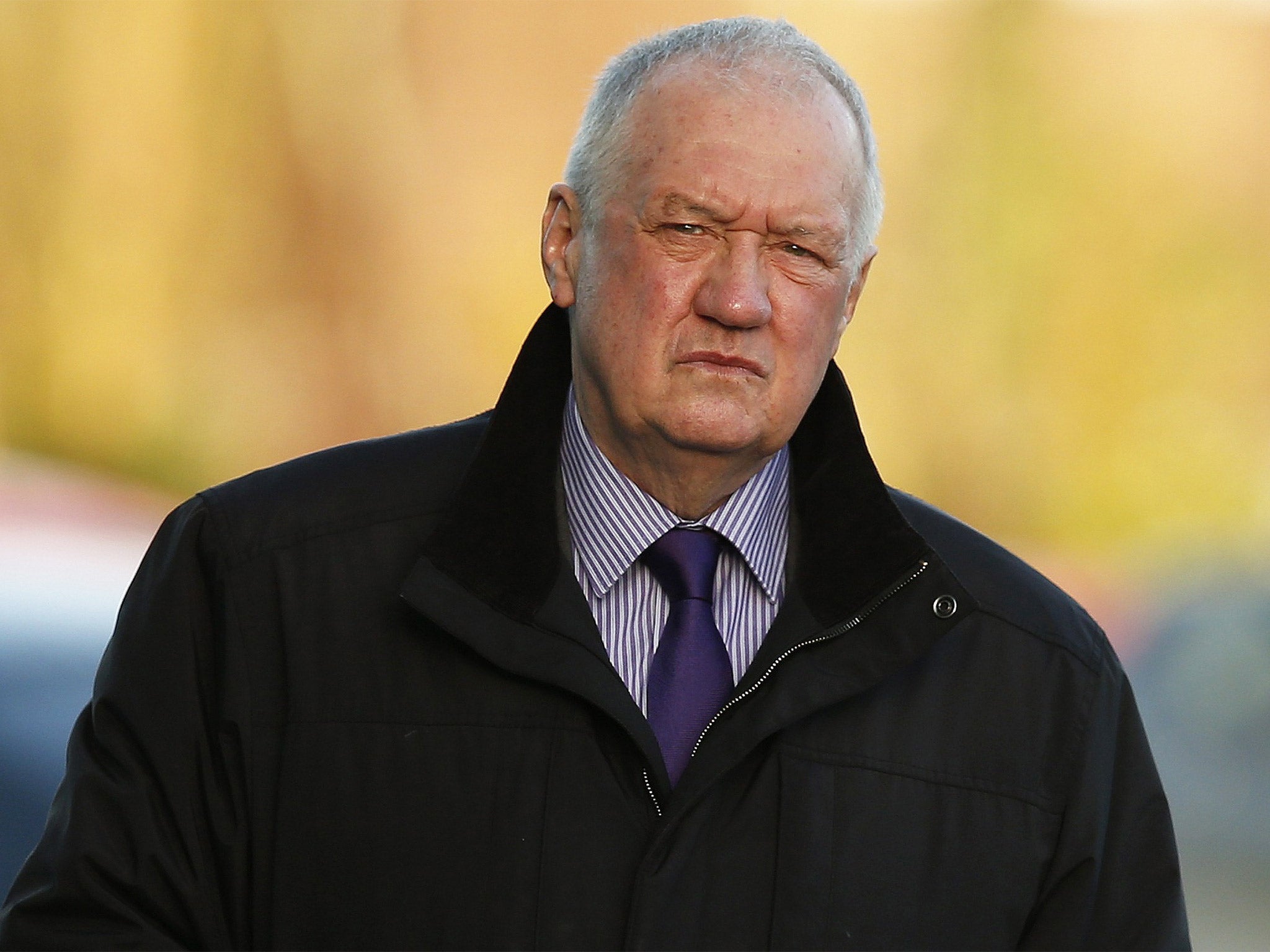 David Duckenfield, former Chief Super-intendent of South Yorkshire Police and the Hillsborough match commander, arrives to give evidence in Warrington