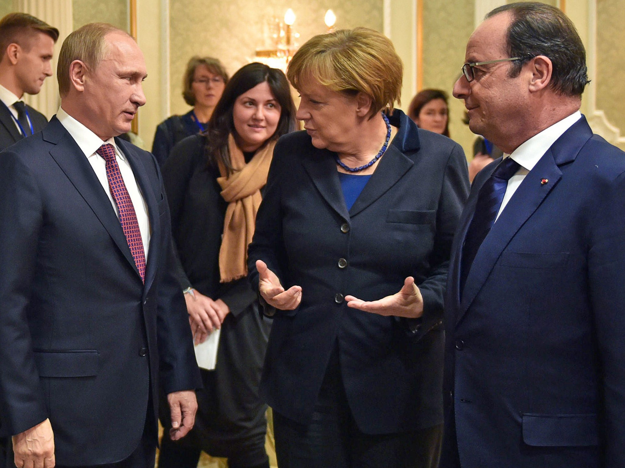 Russian President Vladimir Putin, German Chancellor Angela Merkel and French President Francois Hollande met in Minsk, Belarus, last month
