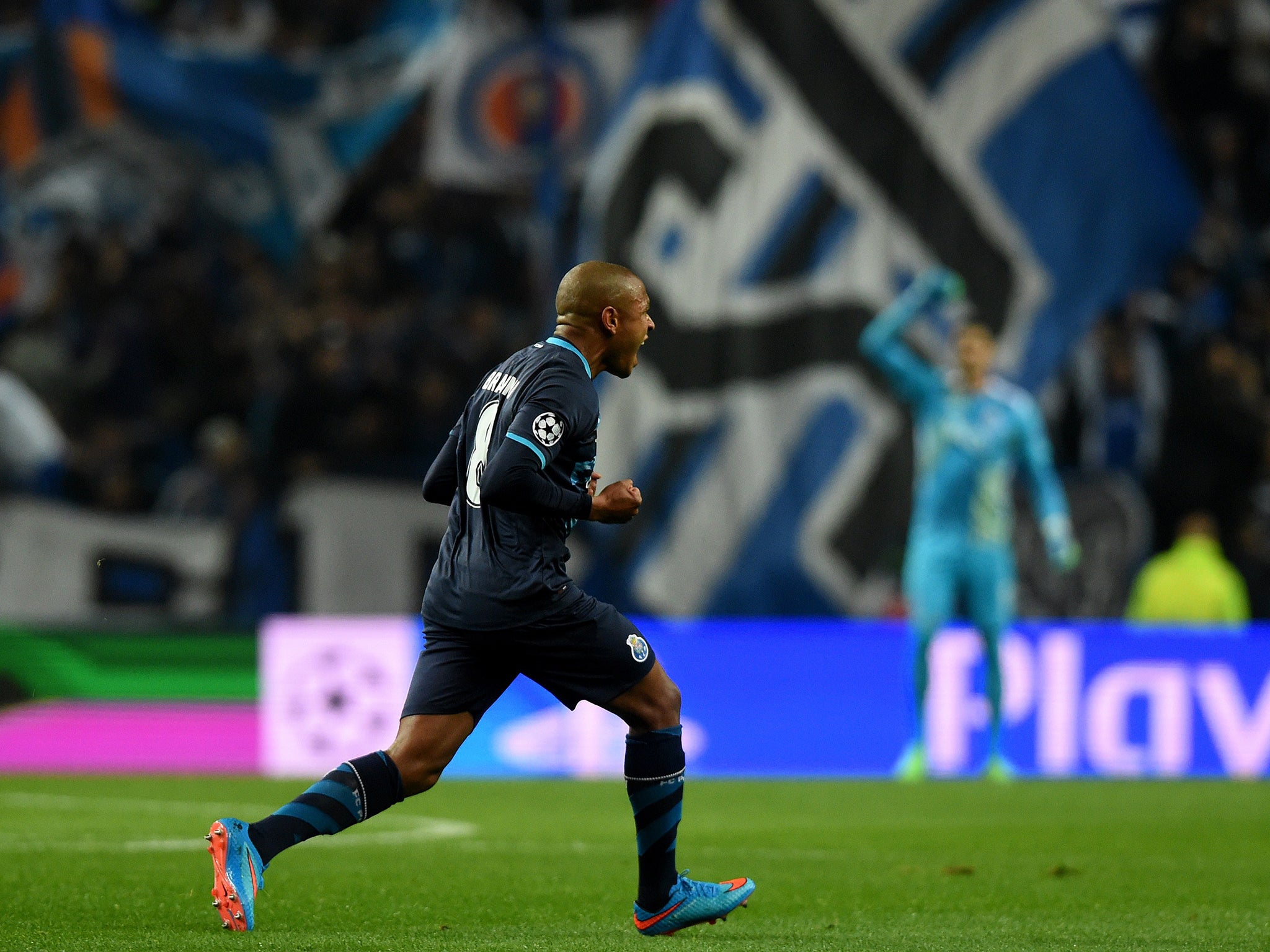 Yacine Brahimi celebrates opening the scoring for Porto