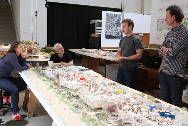 The towns that tech built: Mark Zuckerberg (second right), and architect Frank Gehry