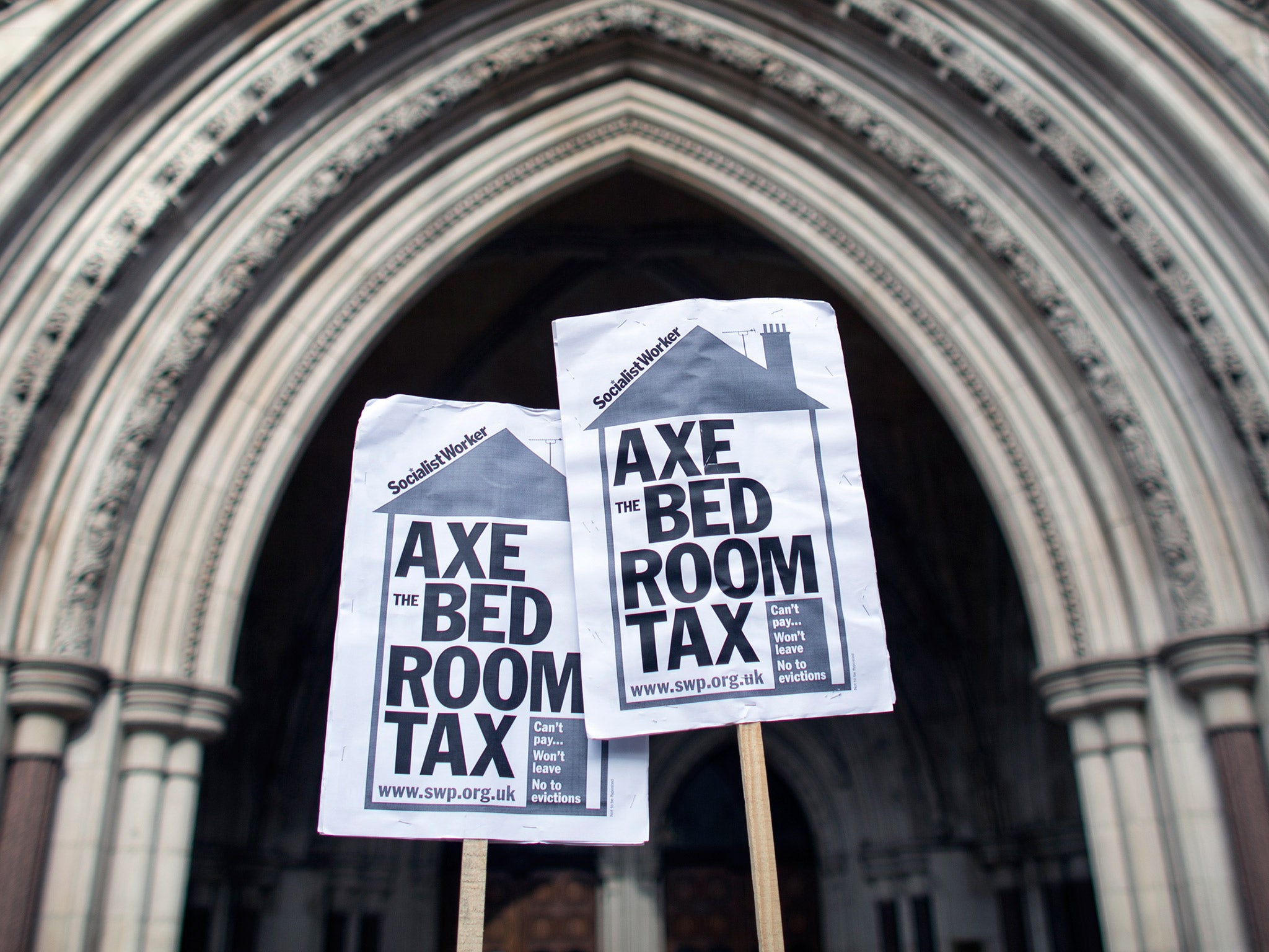 Campaigners demonstrating against the Bedroom Tax outside the Royal Courts of Justice