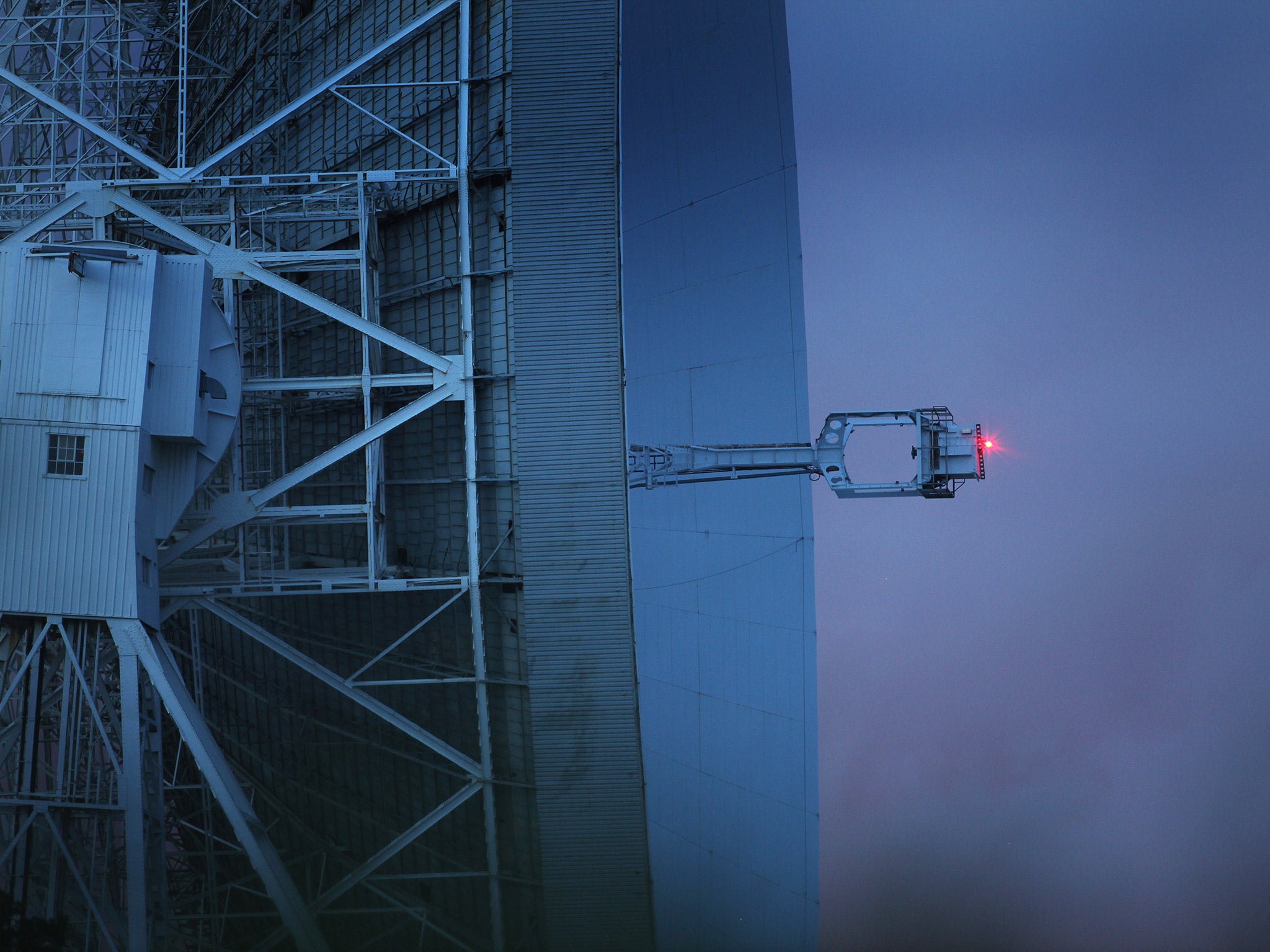 The Lovell Telescope listens to the night sky for radio signals from space at Jodrell Bank Observatory