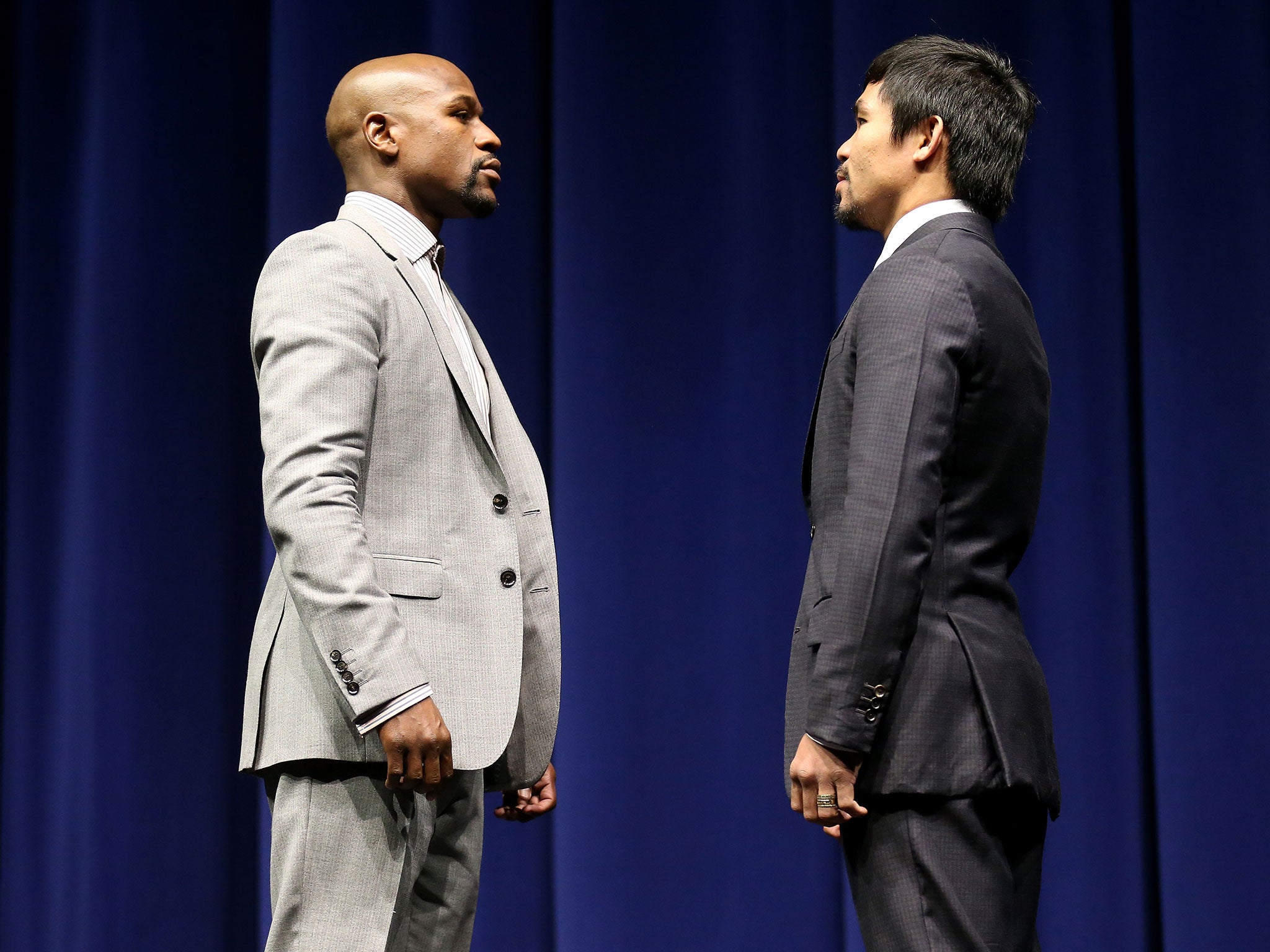 Floyd Mayweather and Manny Pacquiao go head-to-head at their only press conference